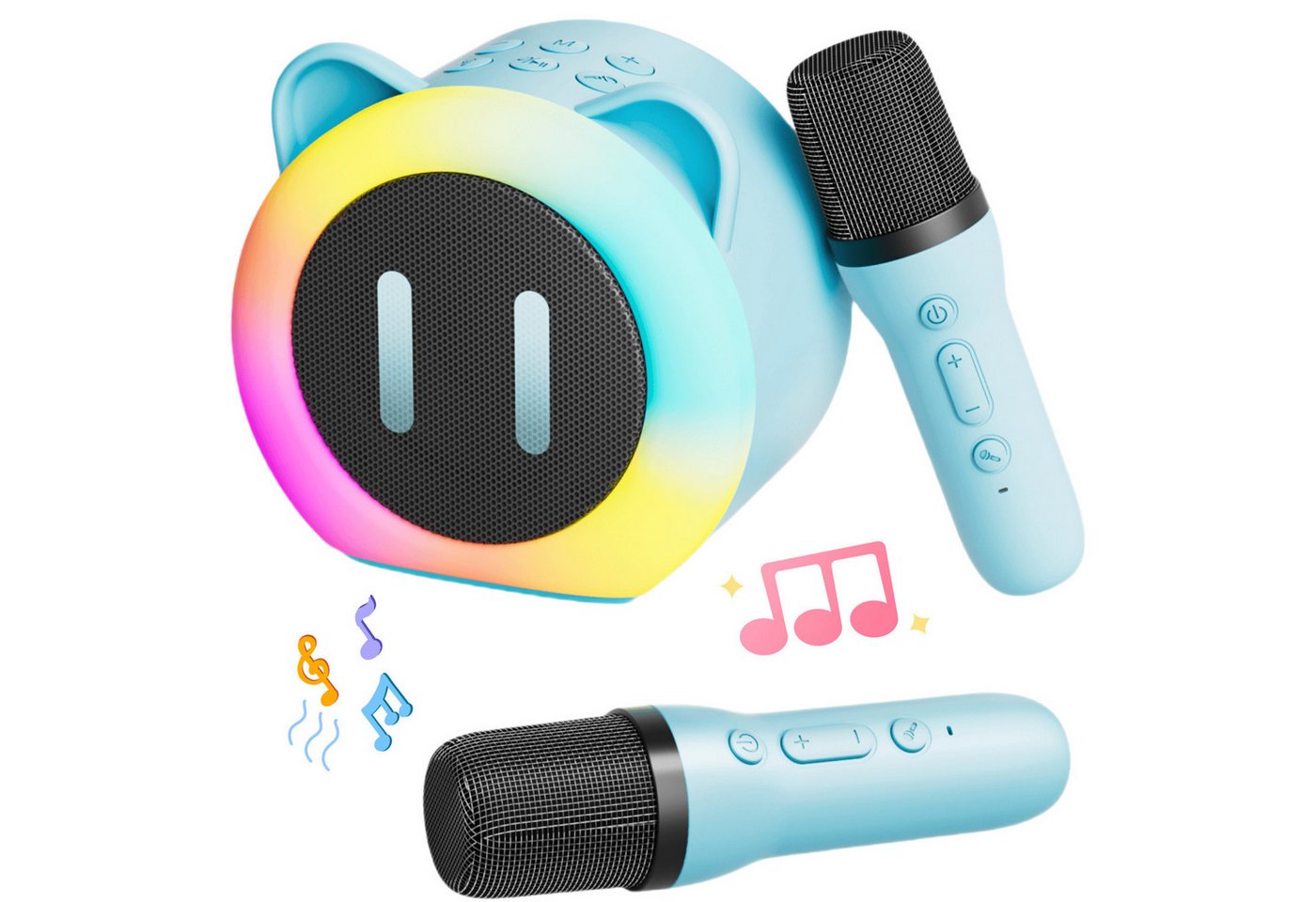 Forrlite Mikrofon Mini Bluetooth Karaoke Maschine mit 2 Drahtlosen Mikrofonen (mit Sprachveränderungseffekten und LED-Licht), Tragbare Bluetooth Lautsprecher Box, Jungen Mädchen Geschenke