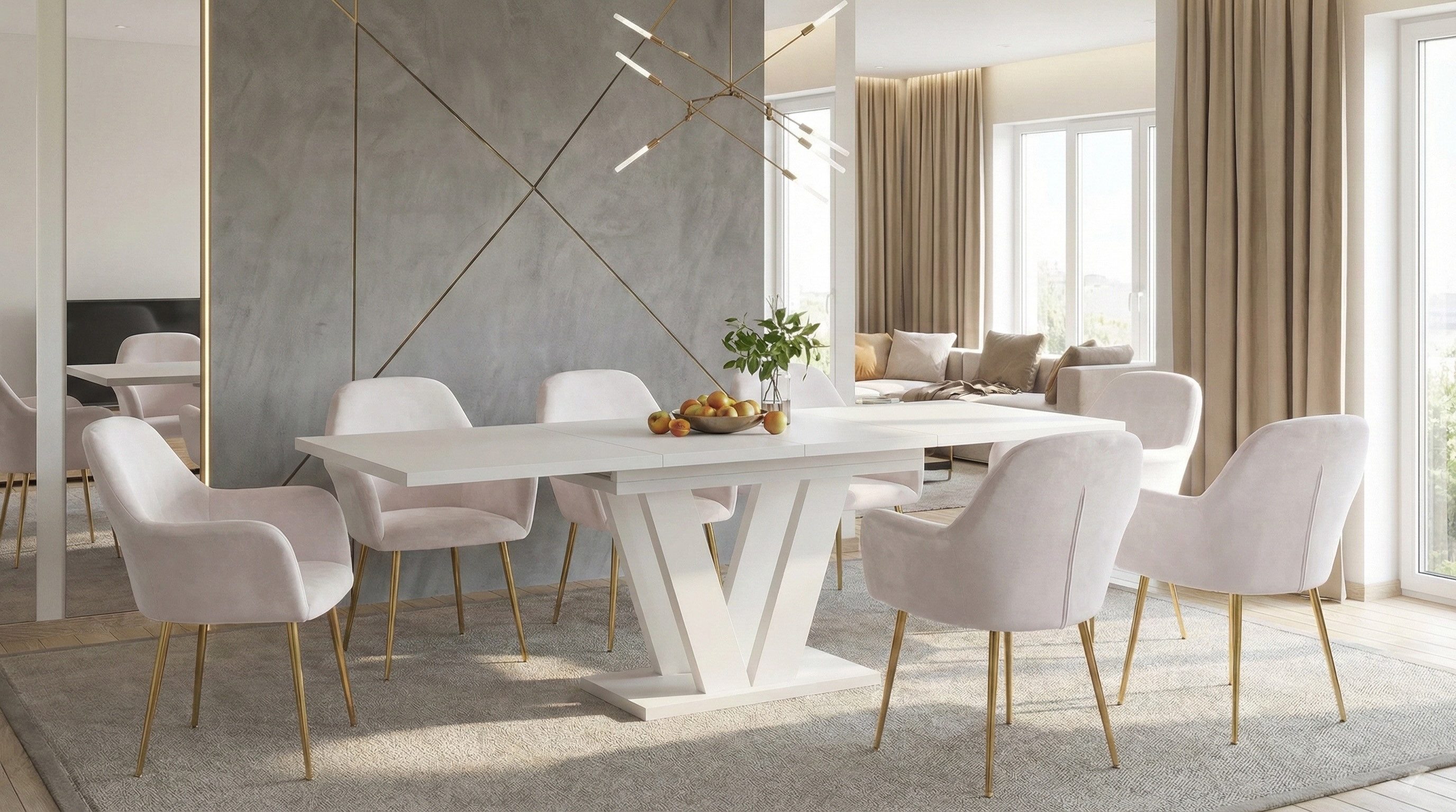 Endo-Moebel Essgruppe Essgruppe Kaschmir / Cashmere / Beige Esstisch Set mit 6 Stühlen, (7-tlg)