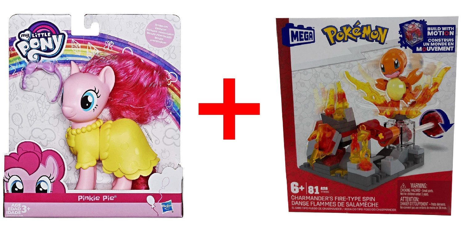 Hasbro Spielfigur My Little Pony Pinkie Pie mit Mähne + Pokemon Charmander´s Fire-Type