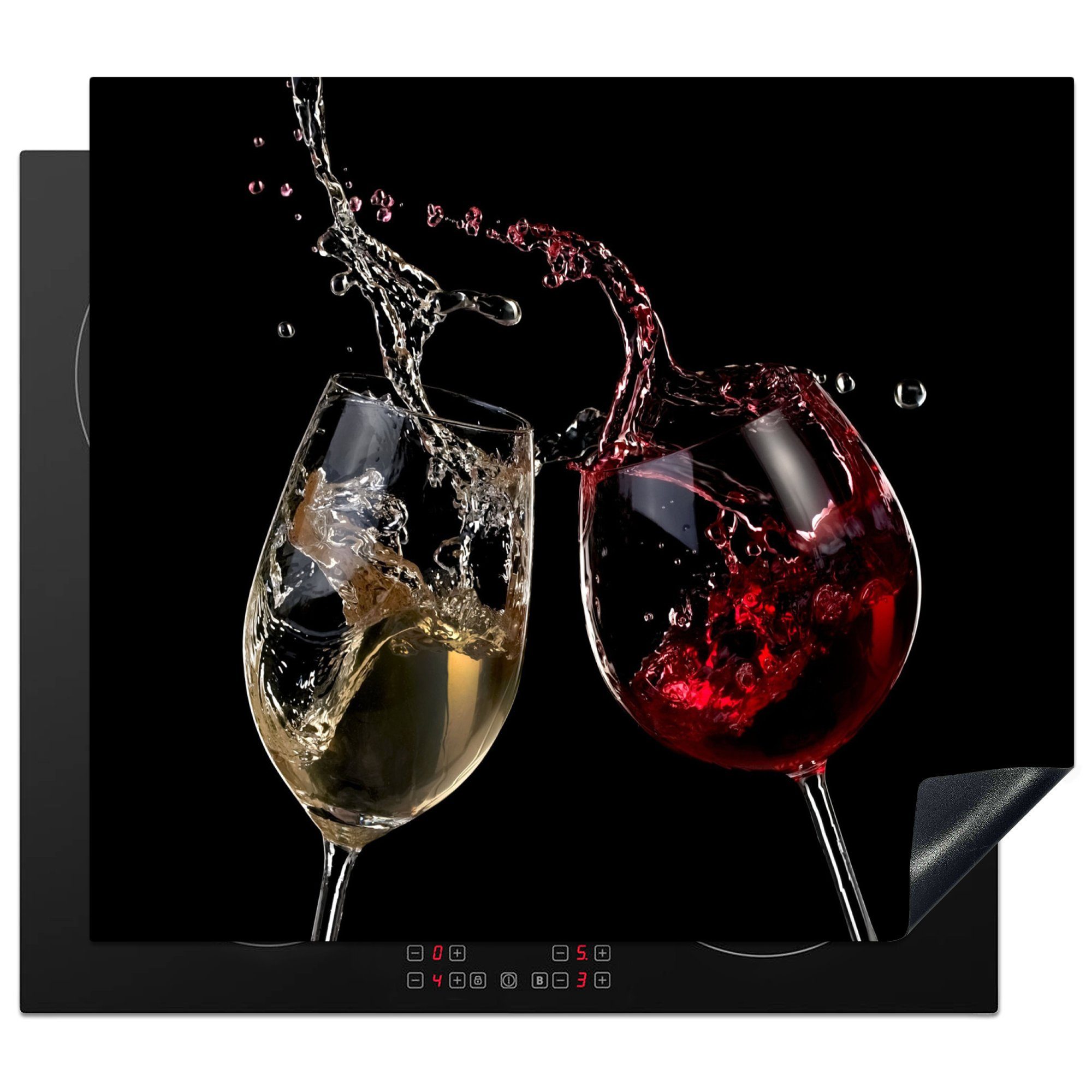MuchoWow Herd-Abdeckplatte Rotwein - Weißwein - Glas - Schwarz, Vinyl, (1 tlg), Cerankochfeld Abdeckung, Herd Abdeckplatten Vinyl, 58.3x51.3 cm