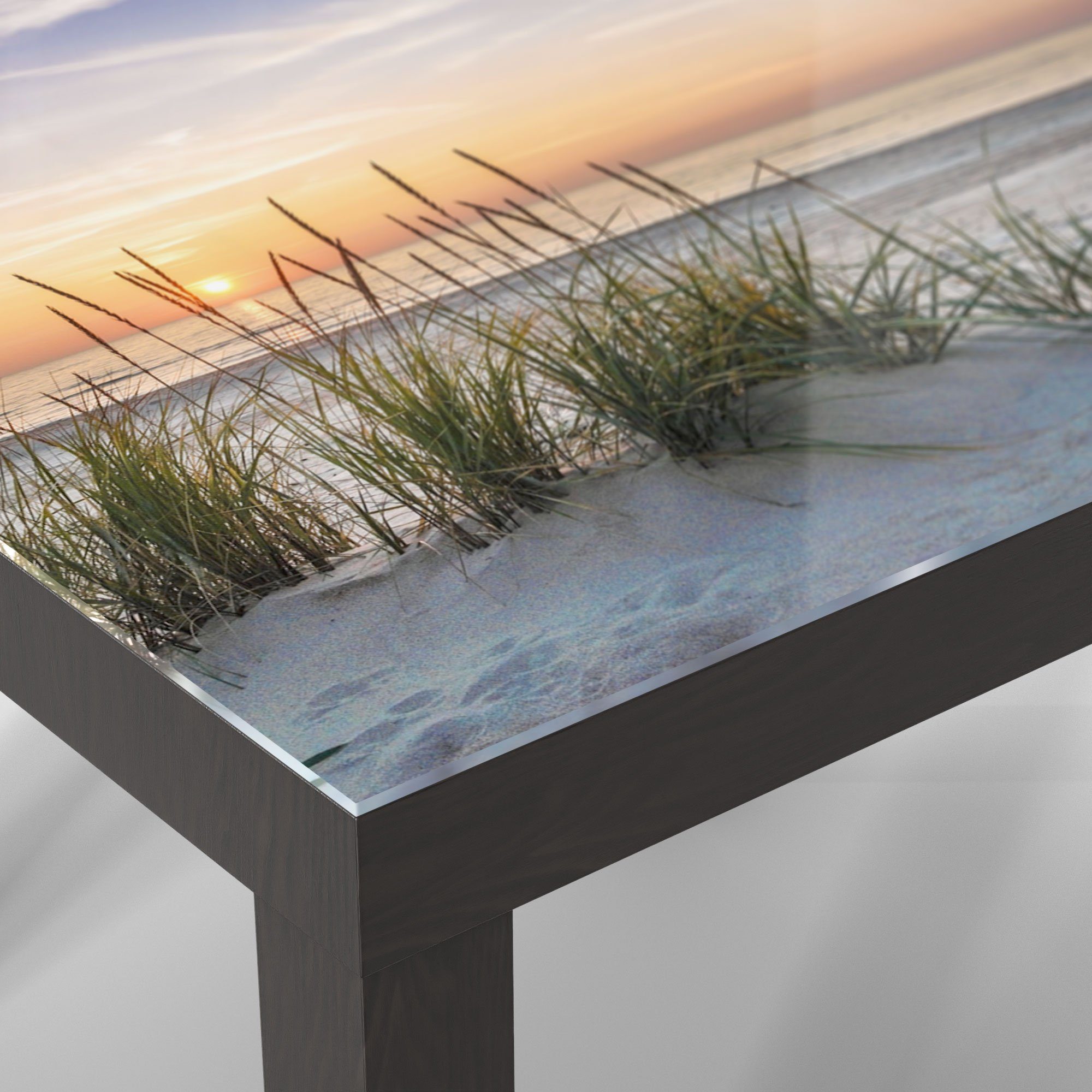 Couchtisch Beistelltisch Schwarz DEQORI am Glas Strand', modern Glastisch 'Sonnenuntergang