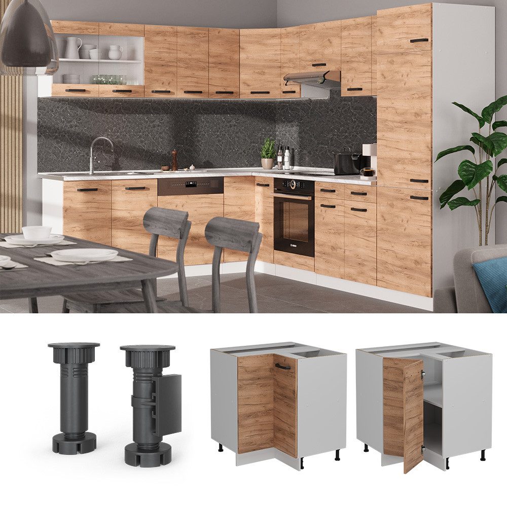 Vicco Eckunterschrank R-Line, Goldkraft Eiche/Weiß, 75.6 cm ohne Arbeitsplatte (1-St)