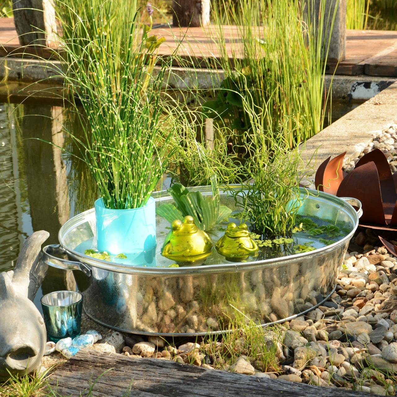 UNUS GARDEN Blumentopf Zinkübertopf mit Griffen – Pflanztopf in Wannenform aus Zink (1 St., 27 Liter Oval), zum Bepflanzen oder als Miniteich