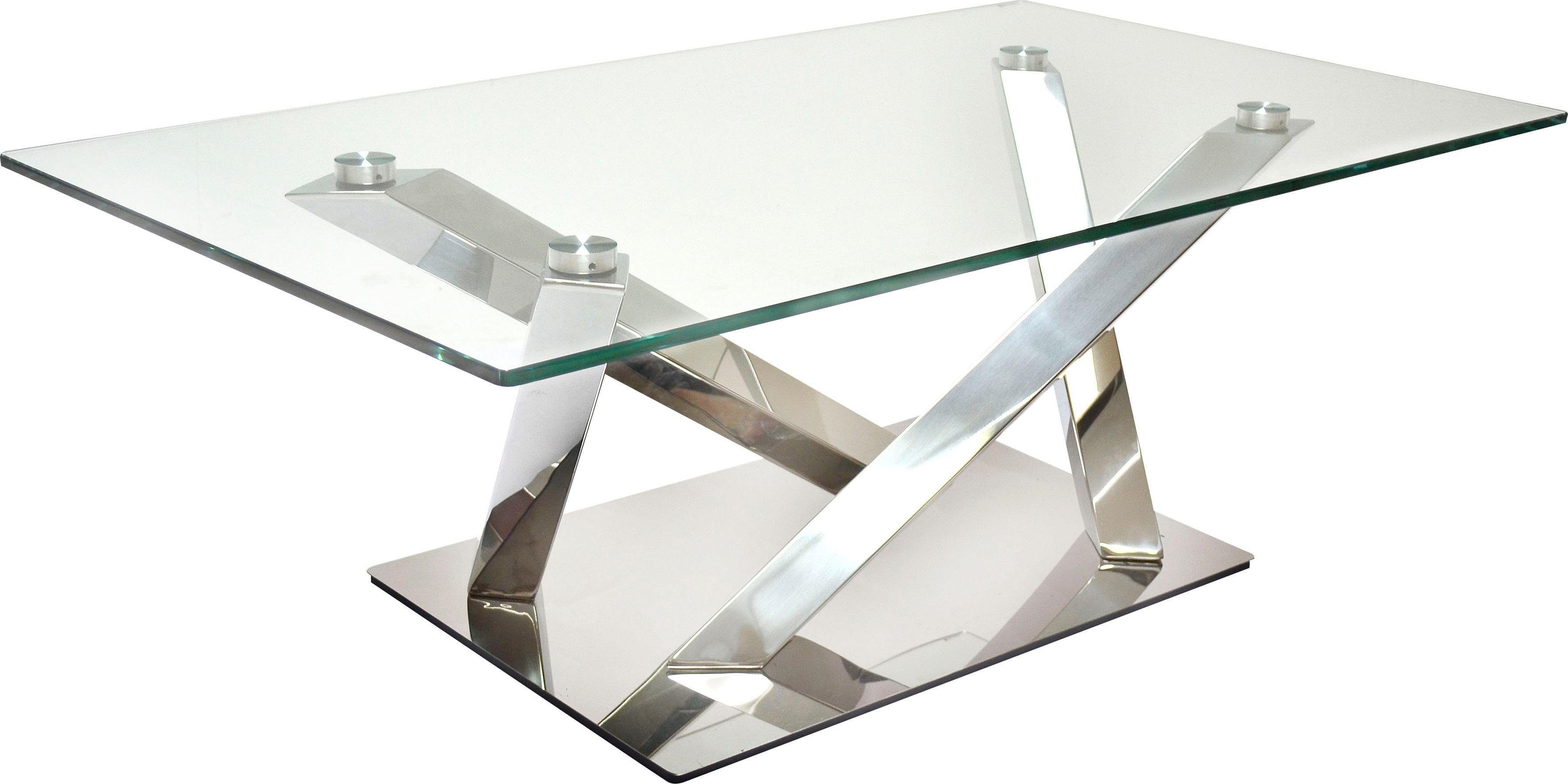 Leonique Couchtisch und Glasplatte aus modernem Chrom Untergestell mit Micado, rechteckiger