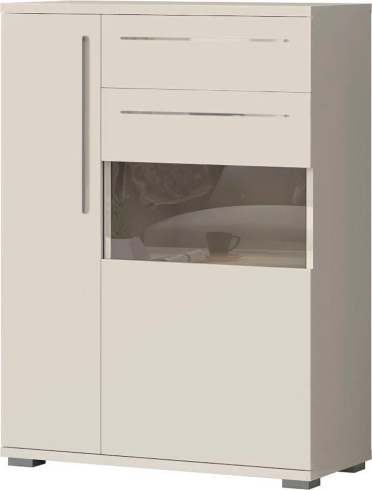 Beige UV lackiert, | Places Hochglanz Hochglanz Beige Vitrine Soft-Close Funktion of Piano Style