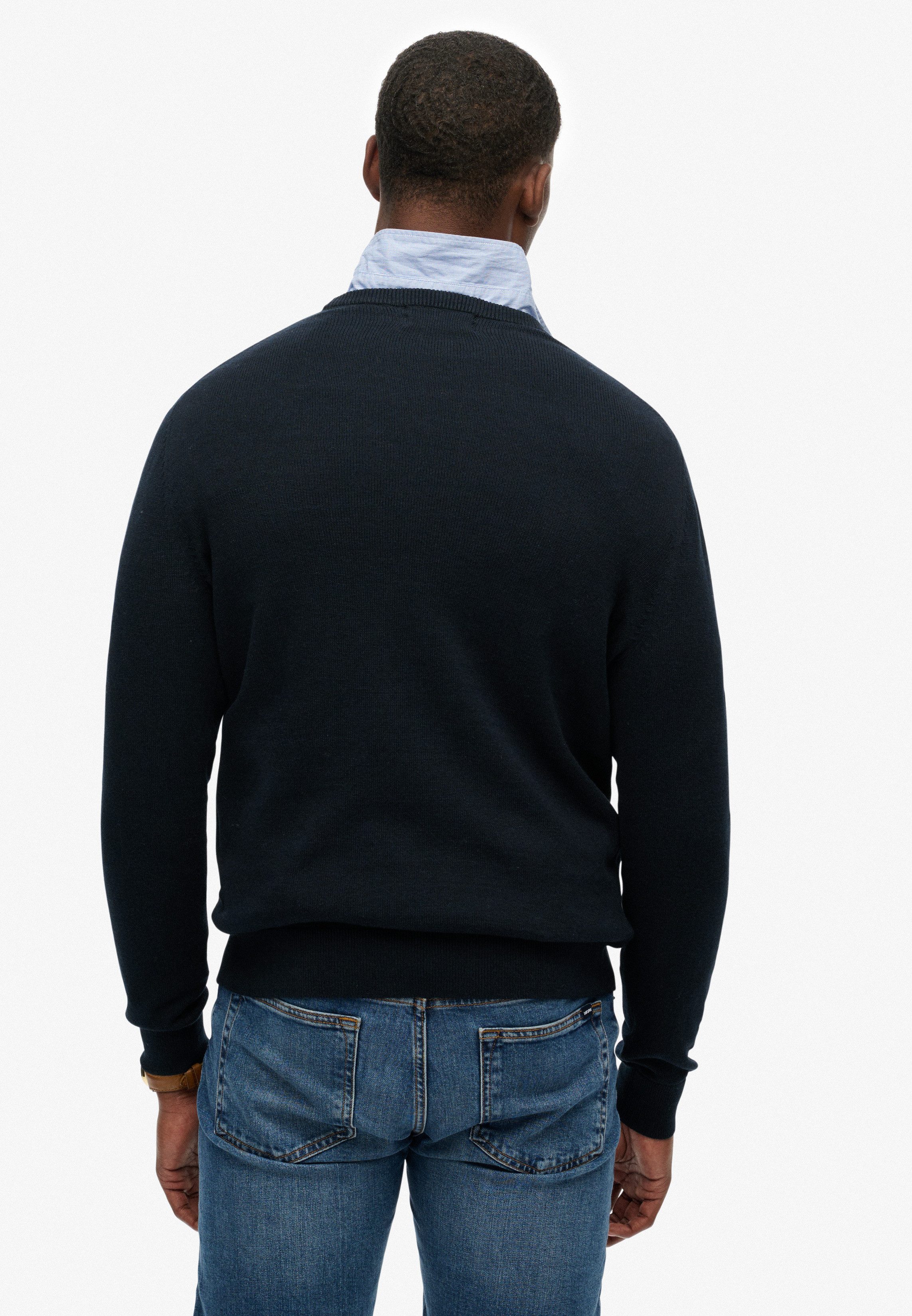 Superdry Strickpullover ESSENTIALS COTTON JUMPER aus Baumwolle, Relaxed Fit, mit Rundhalsausschnitt, melierte Optik