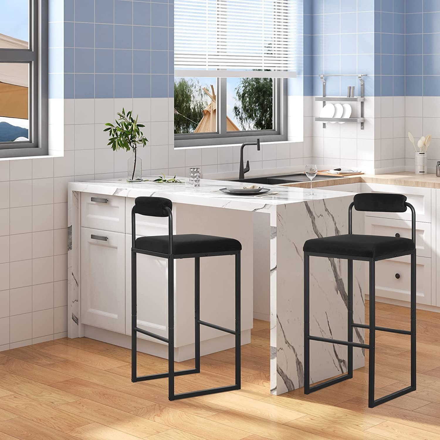 Woltu Barhocker (4 St), Barstühle mit Fußstütze Samthocker mit Polsterung