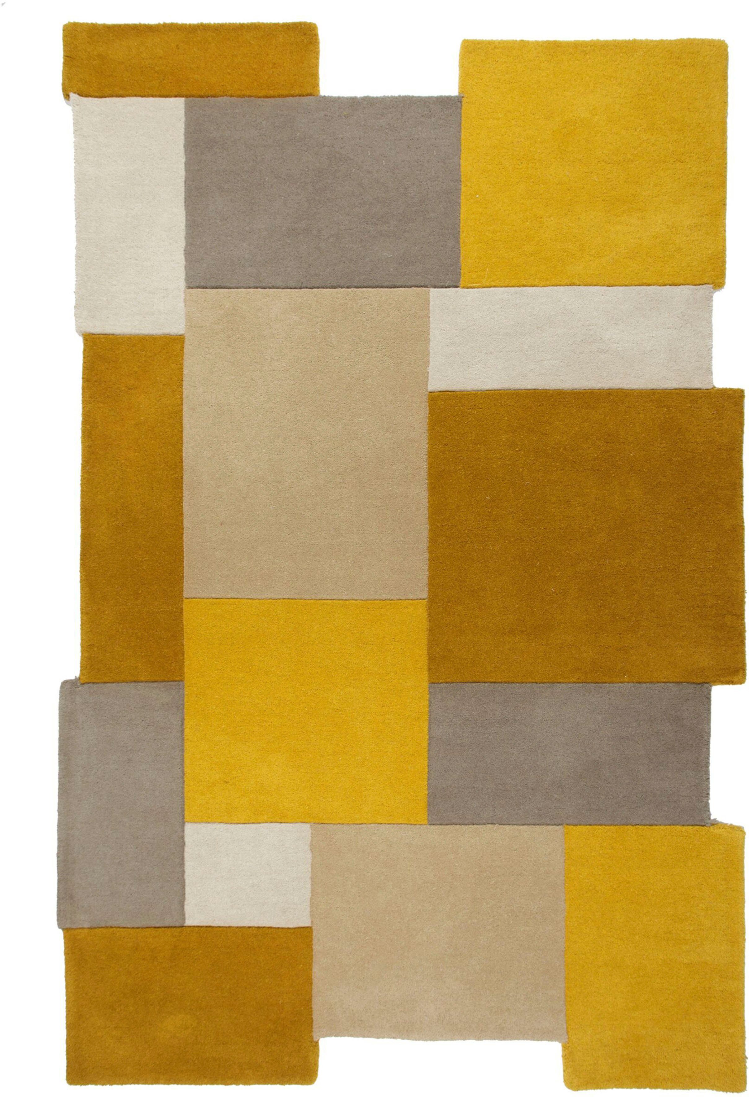 Wollteppich Abstract Collage, FLAIR RUGS, rechteckig, Höhe: 11 mm, 100% Wolle, Karo Design, Patchwork, modern, mehrfarbig