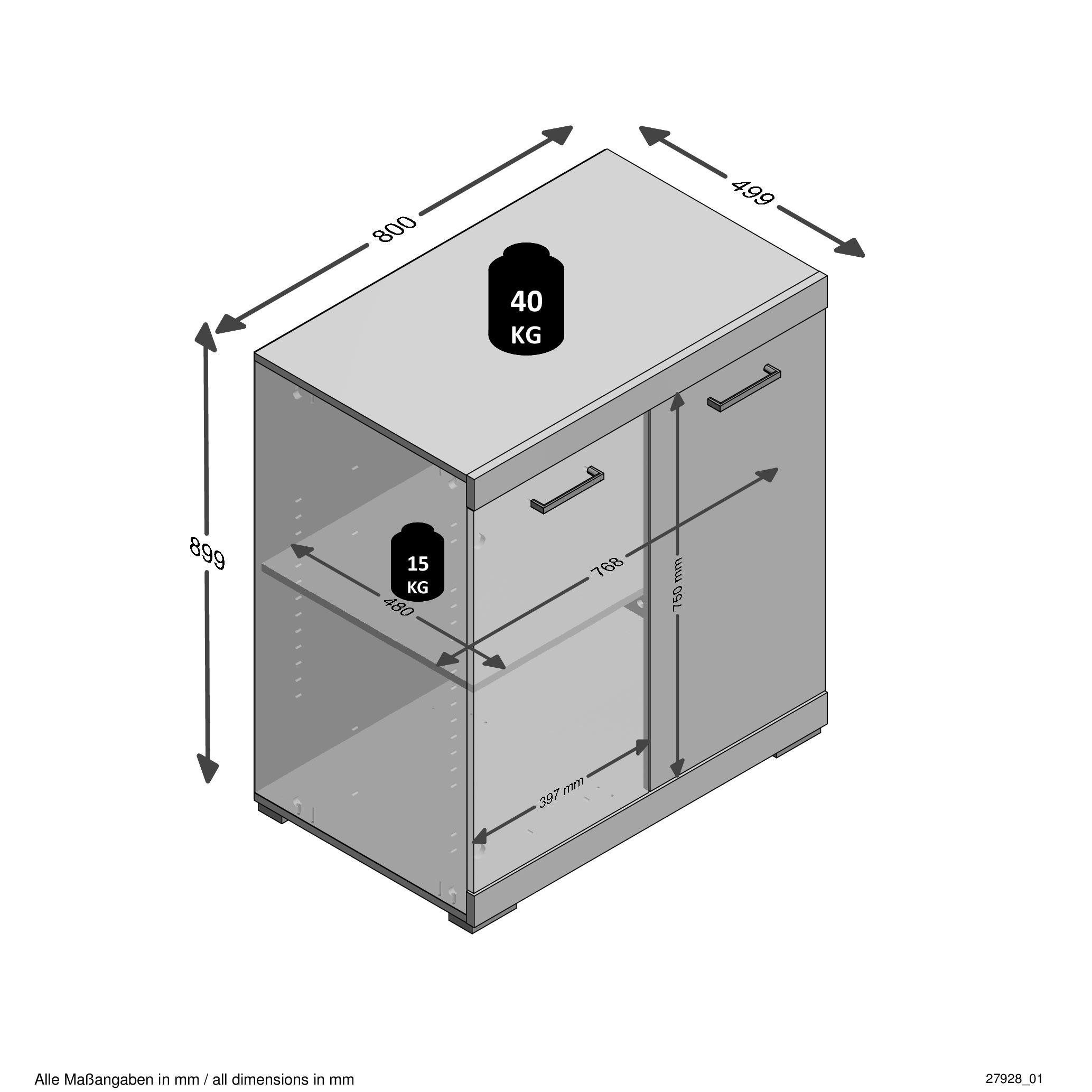 PREISBRECHER Kommode BRISTOL 1 XL, in Eiche Dekor - 80x89,9x49,9cm (BxHxT)
