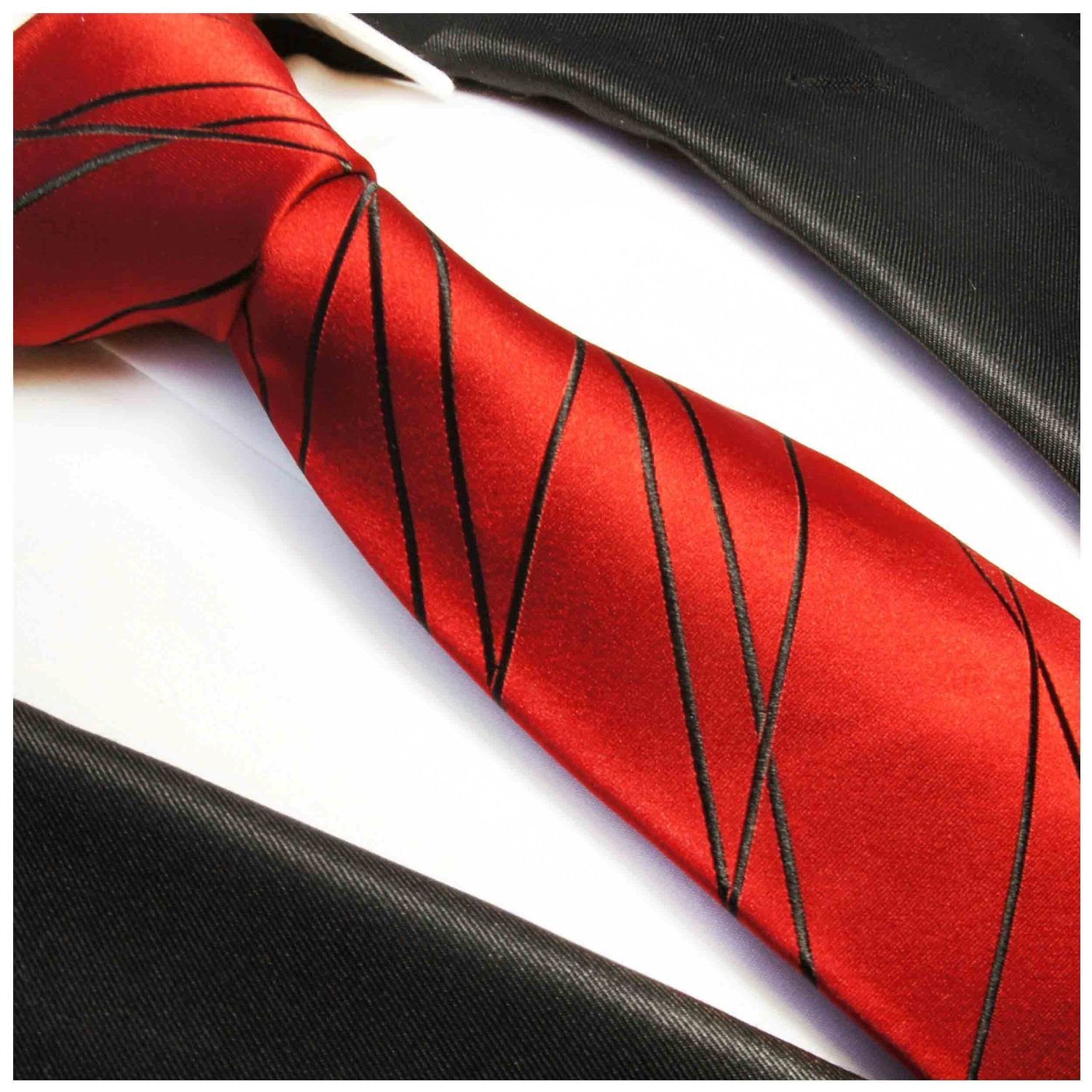 100% Schmal Schlips Herren Seide Krawatte Seidenkrawatte gestreift schwarz (6cm), rot Designer 374 Malone modern Paul