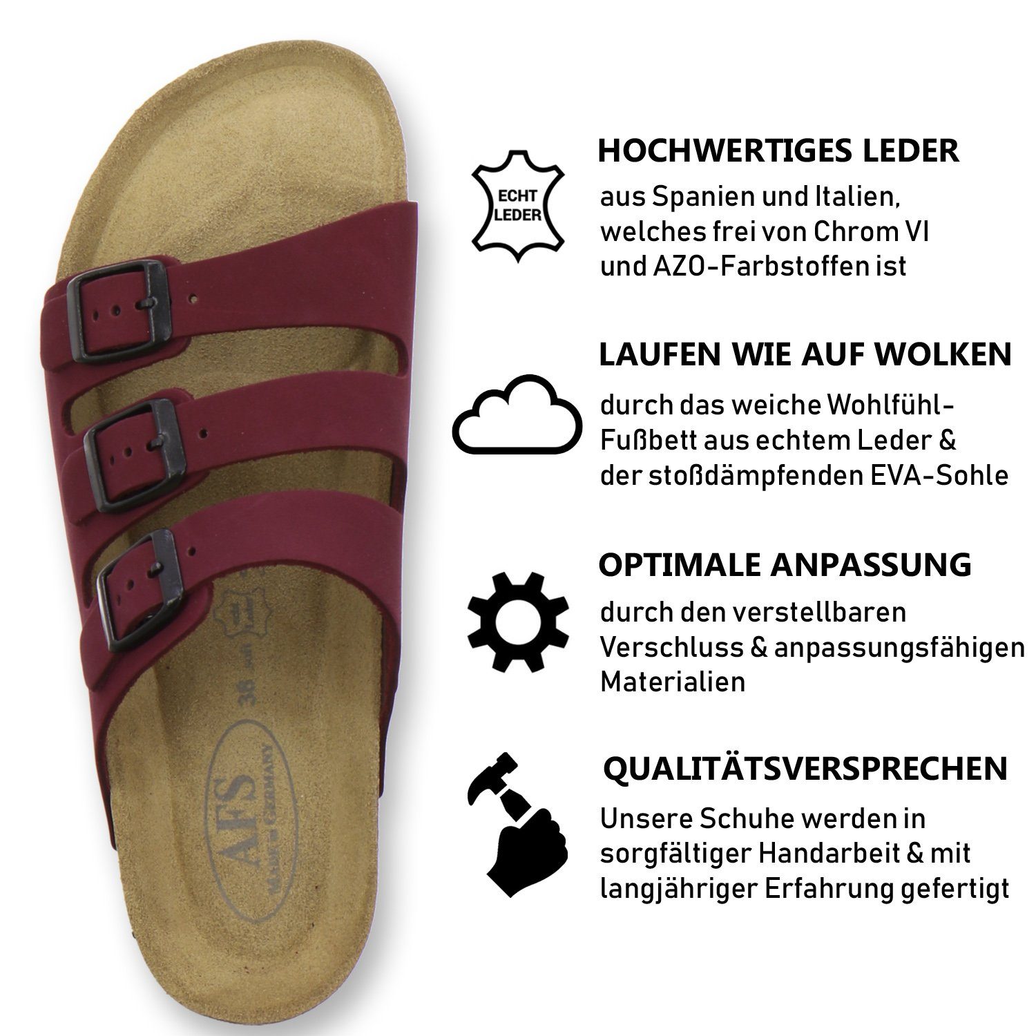 Damen AFS-Schuhe Made Germany aus Fußbett, mit Leder 2133 Pantolette für in beere