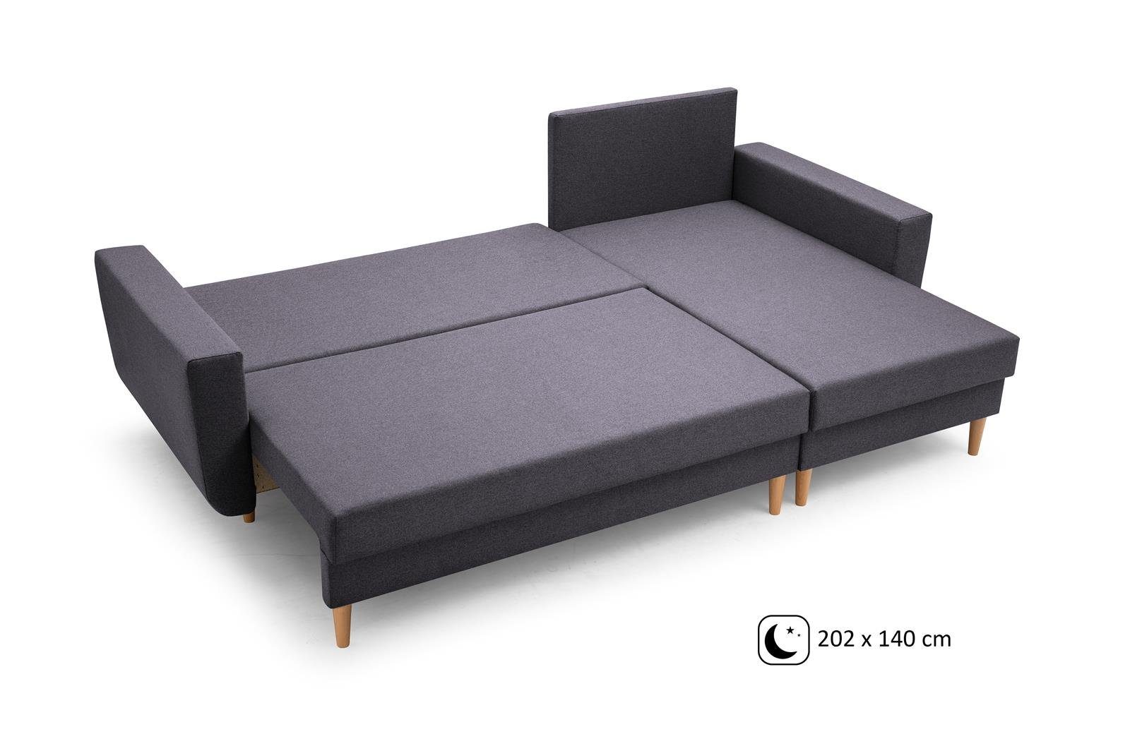 Ecksofa mit 96) Beautysofa Schlaffunktion, universelle (malmo ONLY, mit mane new Couch Polsterecke Anthrazit Sofa