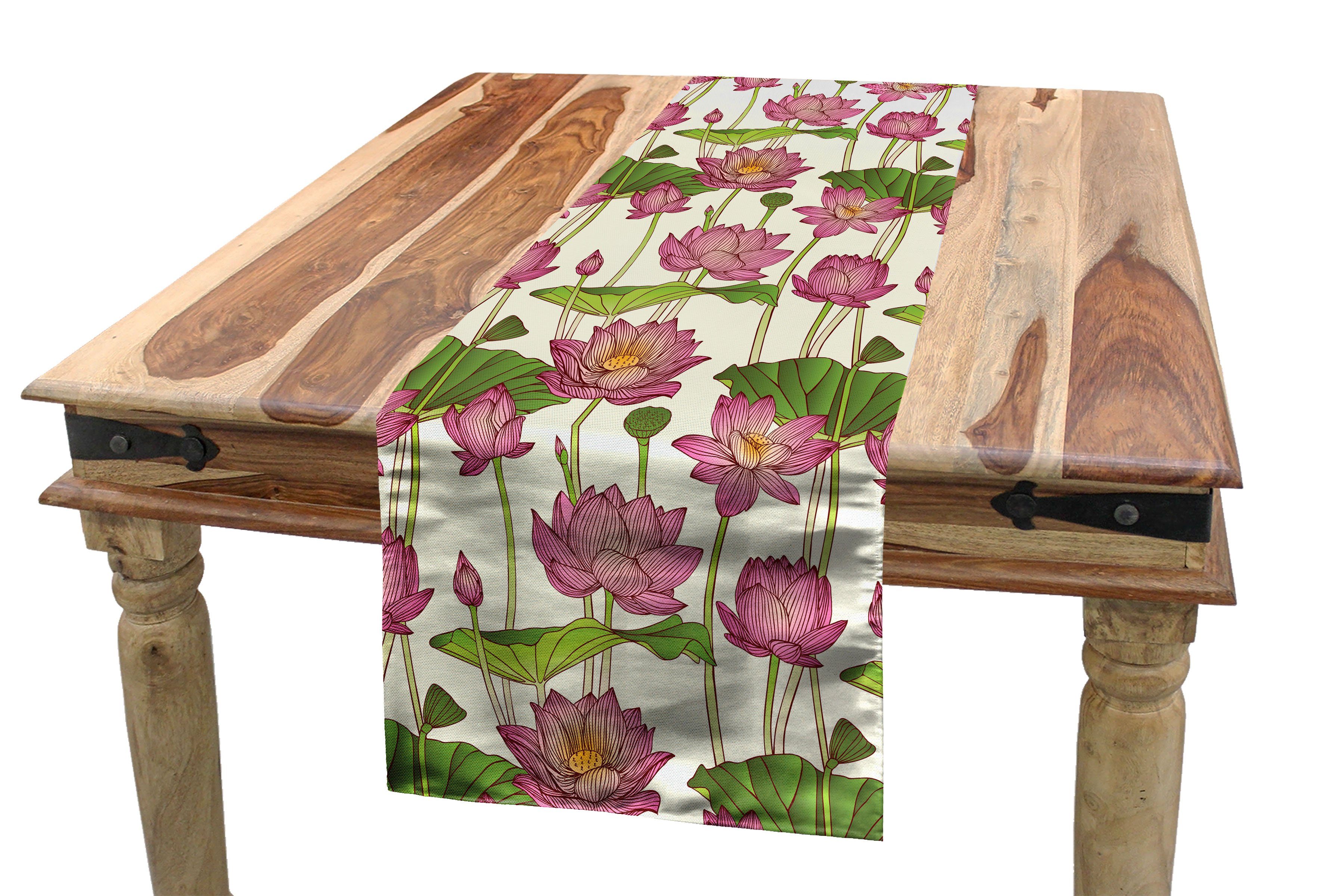 Abakuhaus Tischläufer Esszimmer Küche Rechteckiger Dekorativer Tischläufer, Lotus Pinke Blumen