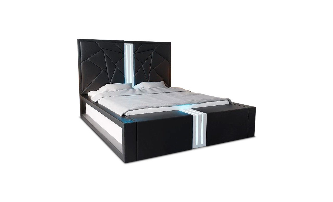 Sofa Dreams Boxspringbett Imperia Bett Kunstleder Premium Komplettbett mit LED Beleuchtung schwarz-weiß