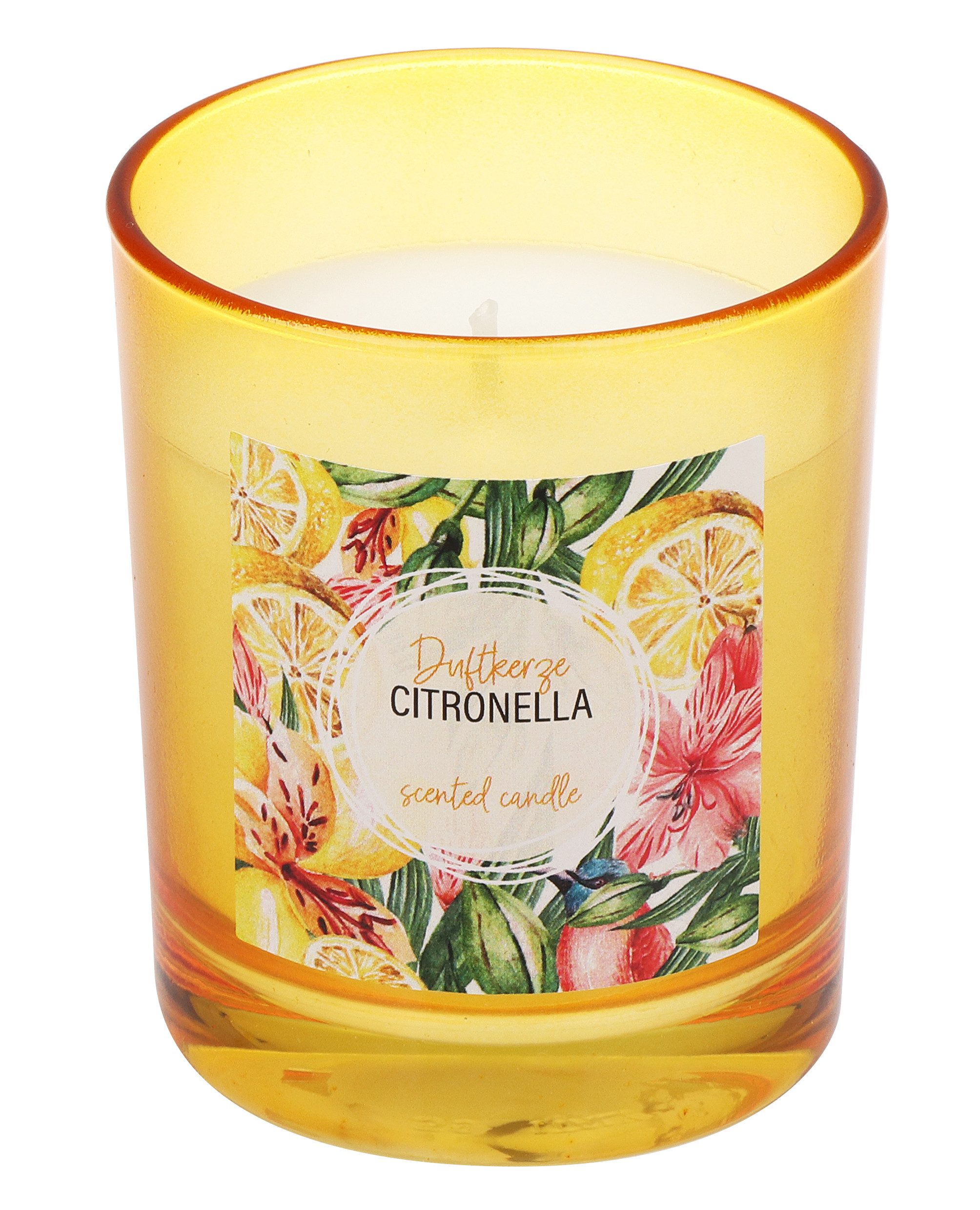 Steinhart Kerzen Duftkerze Citronella Kerzer im Glas Colour "Tropical" Gelb 79/65 mm