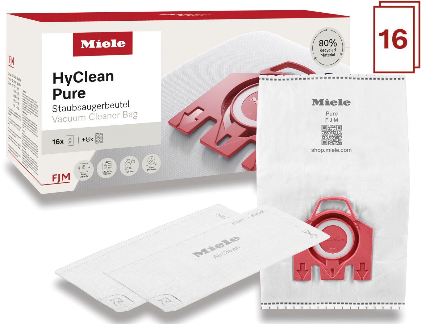 Miele Staubsaugerbeutel Miele Original Zubehör-XXL-Pack Staubsaugerbeutel FJM HyClean Pure 2.0, passend für Miele, 16 St.