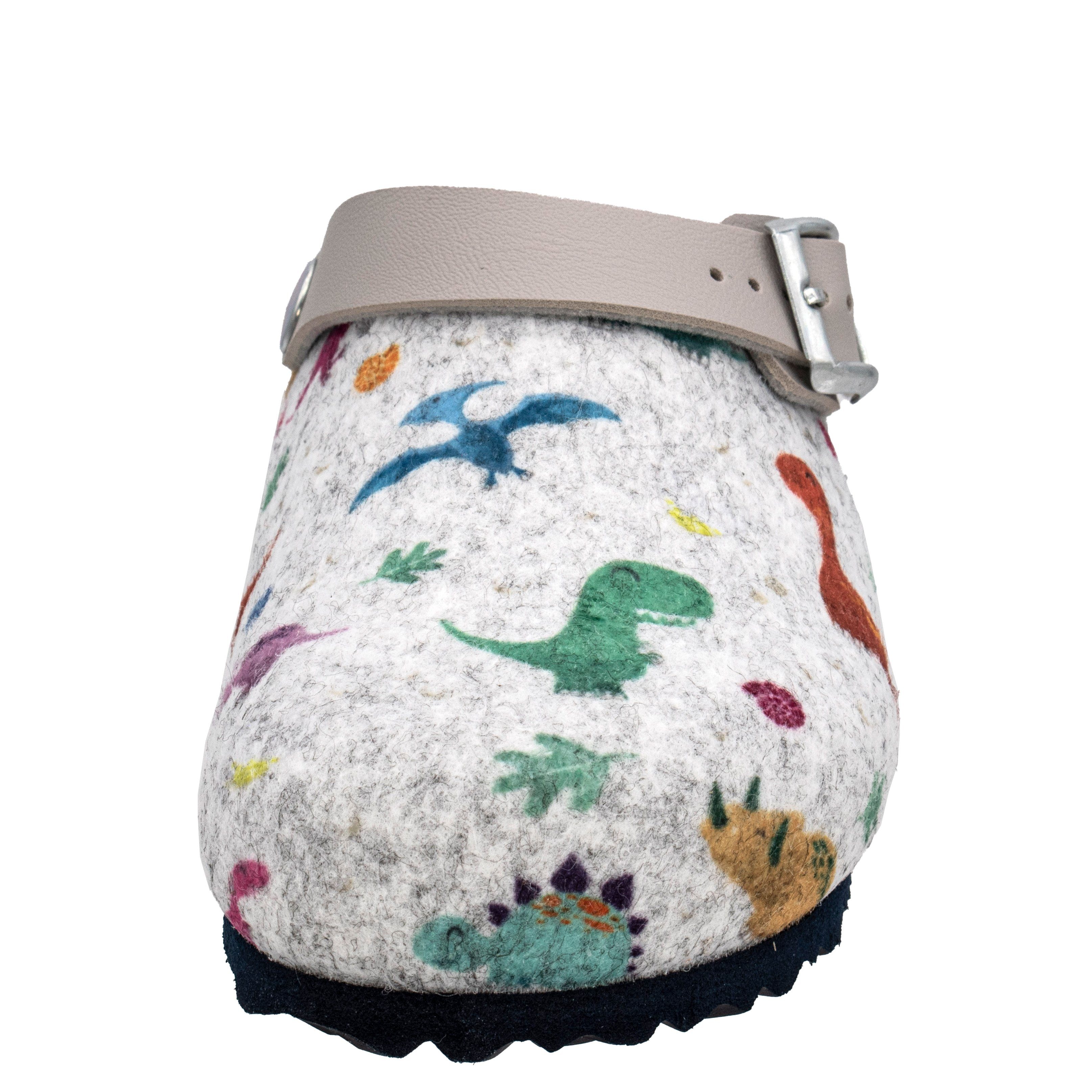 Fischer-Markenschuh Shetland Pantoffel aus Filz, mit Dino´s bedruckt, Filzfutter, Riemen nach hinten klappbar – Bild 4 von 5