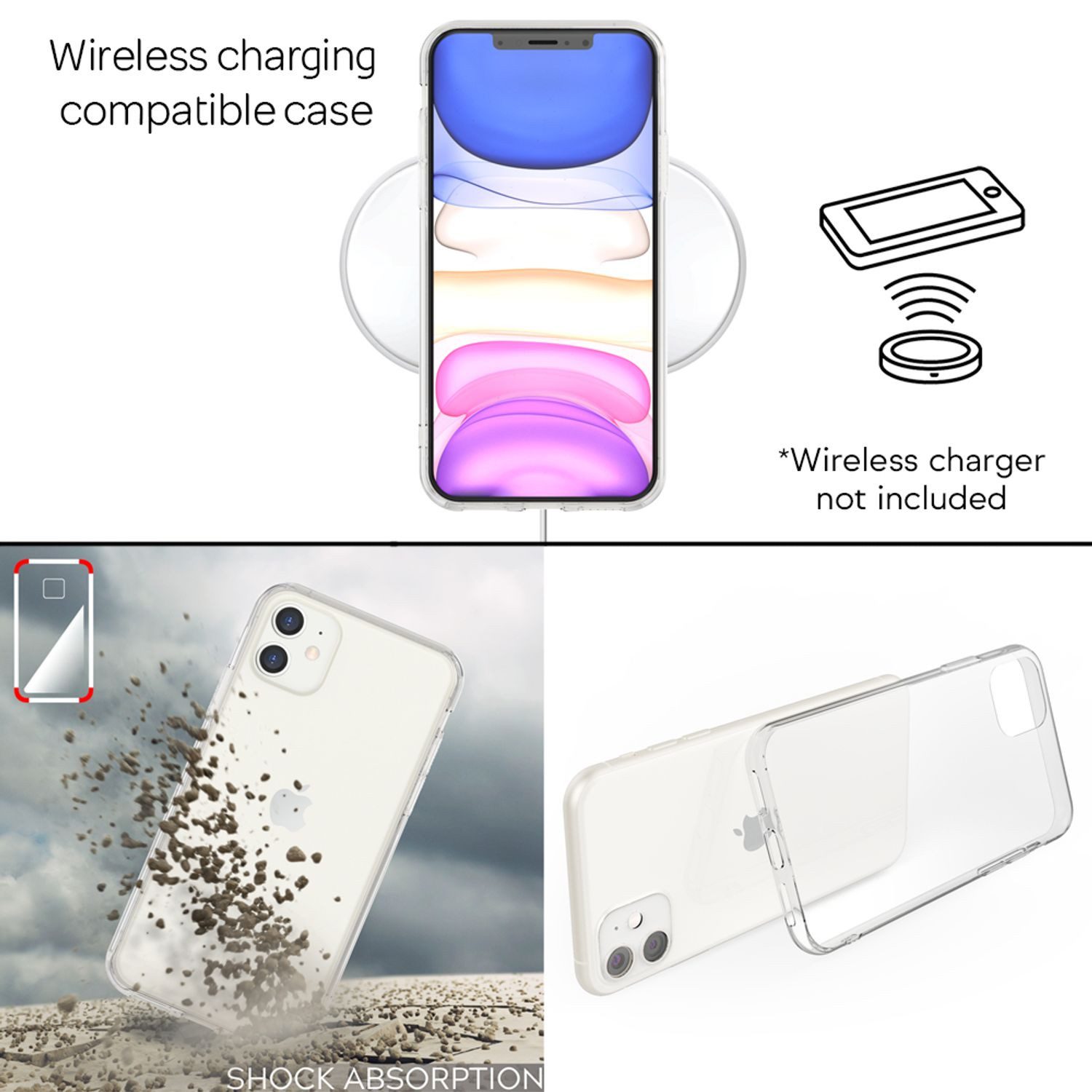 Nalia Smartphone-Hülle Apple iPhone 11 15,5 cm (6,1 Zoll), Klare Hartglas Hülle / Silikon Rahmen / Kratzfest / Cover Transparent
