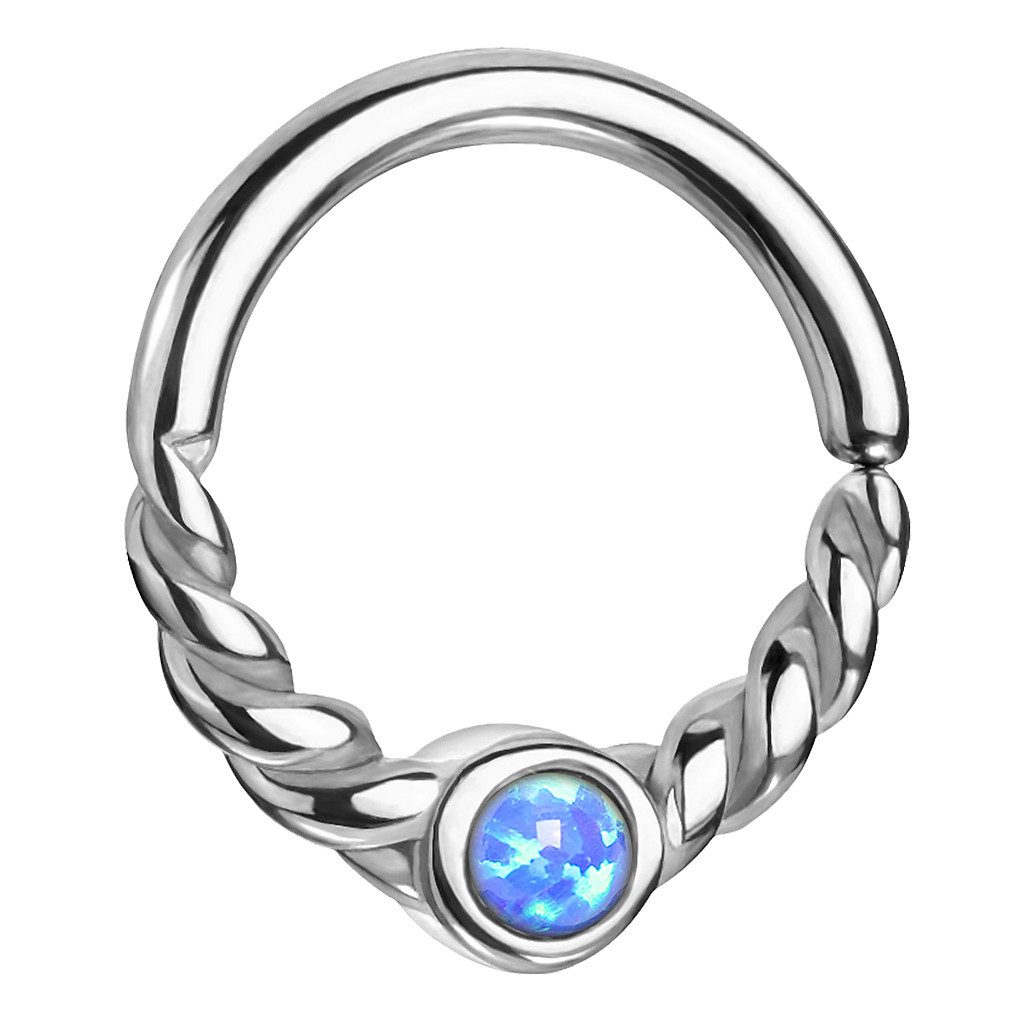 Nasenpiercing Septum Tragus Ring Oval geflochten mit Opal Silber Blau 1,0mm x 8mm