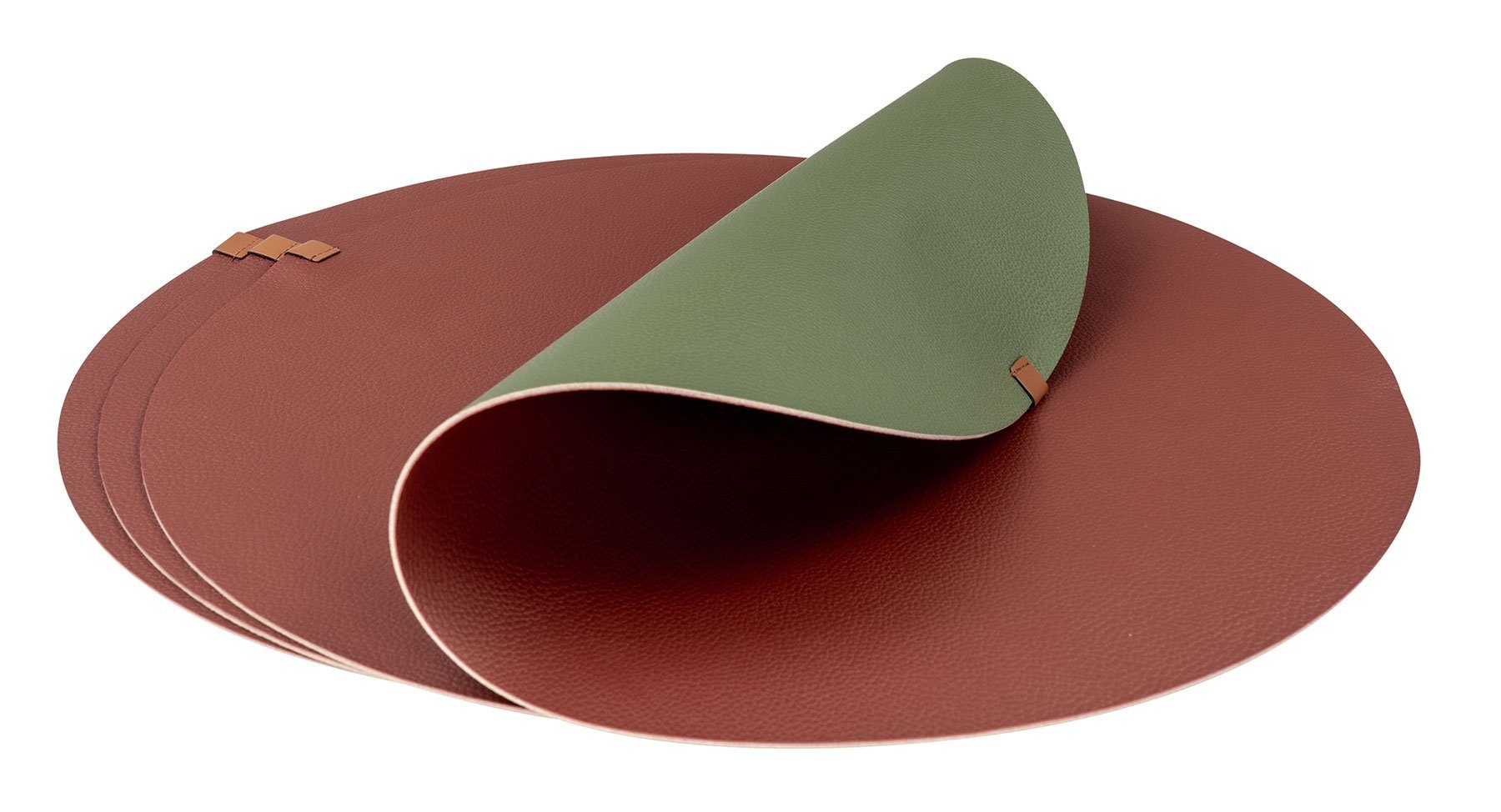 Platzset, Levandeo®, 4er Set Platzset Tischsets 38cm Rund Grün Rot Lederoptik Beidseitig Rot/Grün - 38x38cm