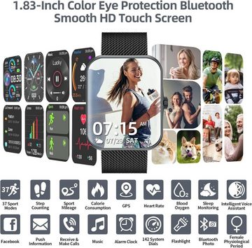JUBUNRER Smartwatch (1,83 Zoll, Android, iOS), mit Telefonfunktion Herzfrequenz Schlaf Monitor Schrittzähler IP68