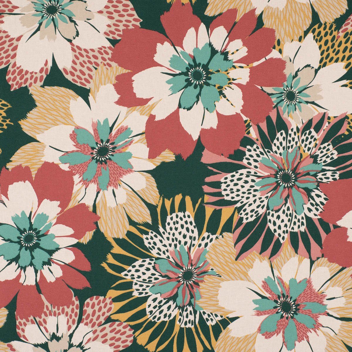 SCHÖNER LEBEN. Stoff Dekostoff Meterware Halb-Panama Britta große Blüten bunt 155cm, pflegeleicht