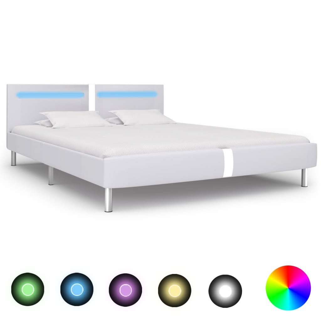 vidaXL Bett Bettgestell mit LED Weiß Kunstleder 180×200 cm