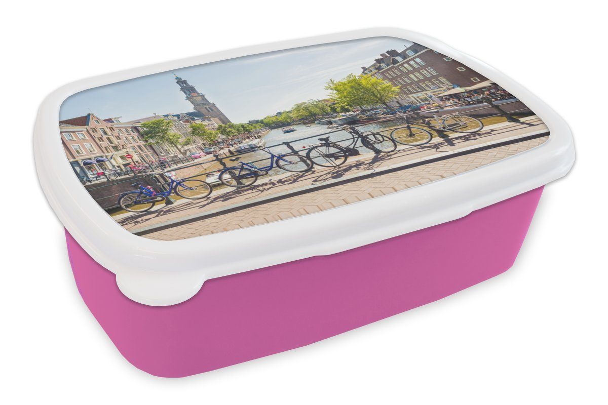 Top-Innovation MuchoWow Lunchbox Snackbox, Erwachsene, Kunststoff, für Brotbox Mädchen, (2-tlg), Gracht, Brotdose Fahrrad Kinder, rosa - - Amsterdam Kunststoff