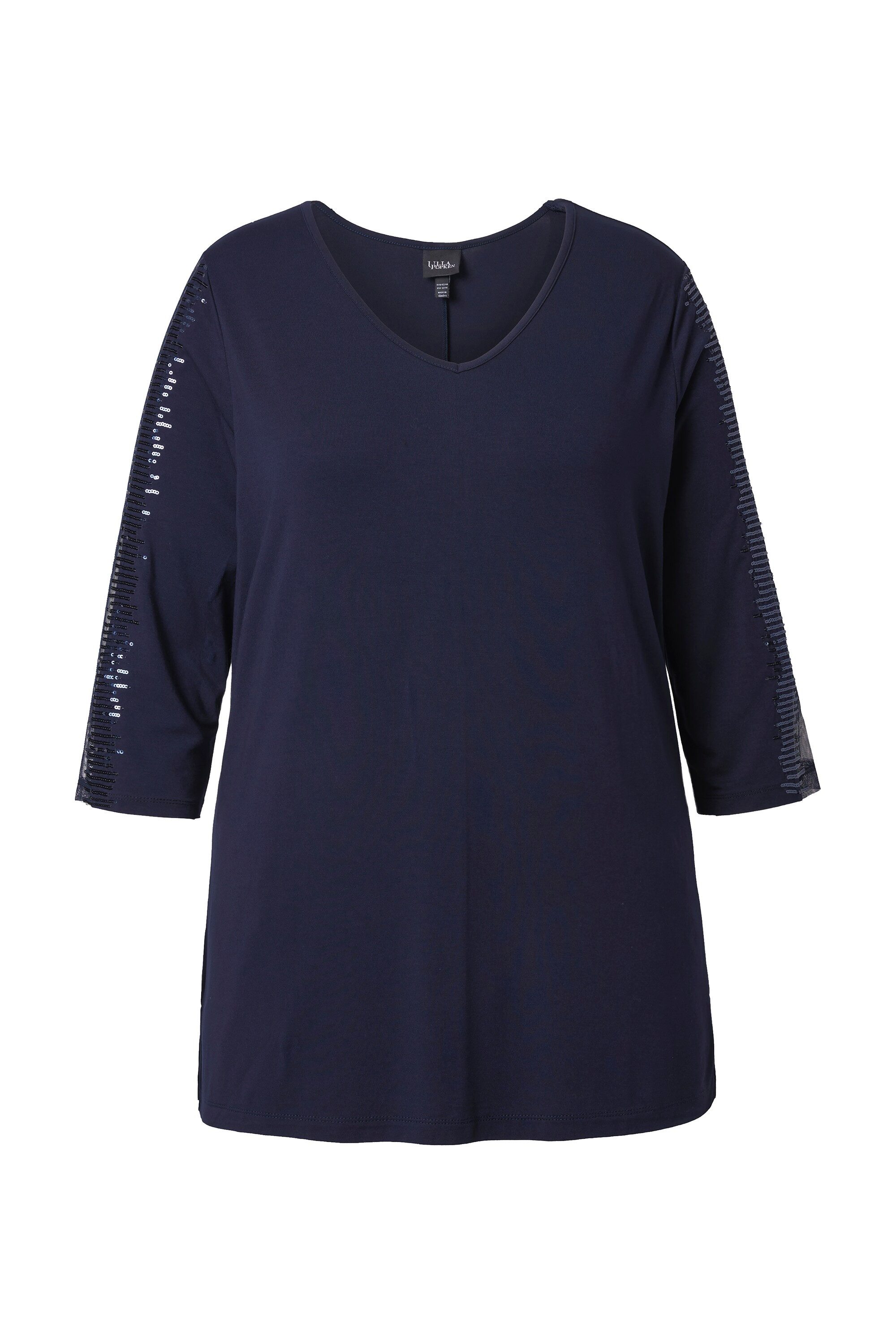 Ulla Popken Longshirt Longshirt Mesh-Einsatz Pailletten V-Ausschnitt günstig online kaufen