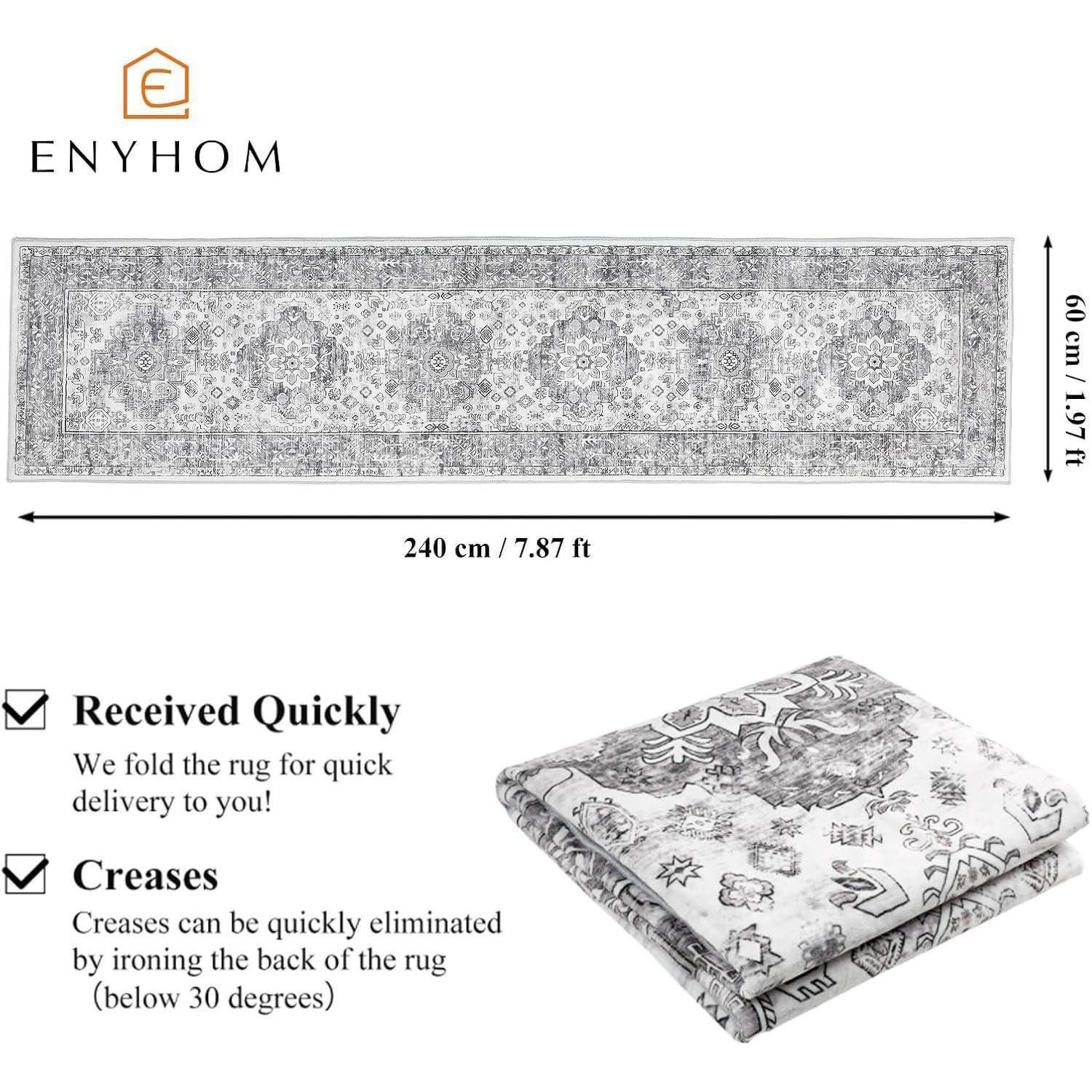 Enyhom Küchenläufer Teppich Läufer 60x240 cm Grau Vintage Design rutschfest günstig online kaufen