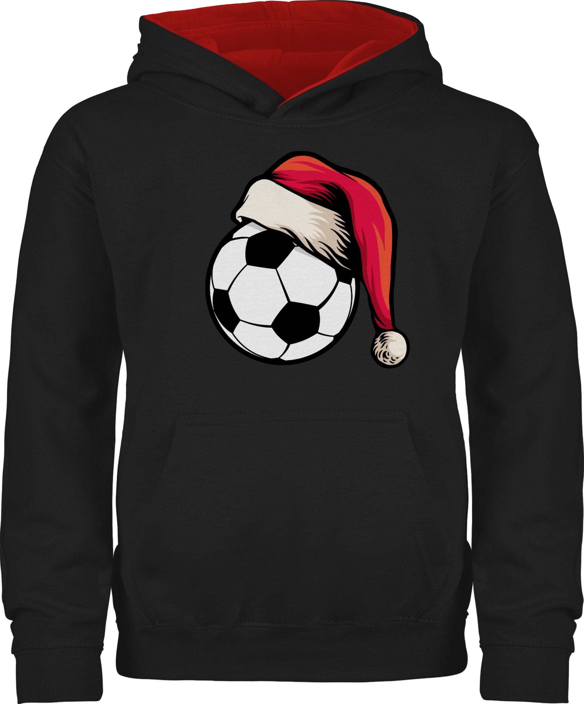 Shirtracer Hoodie Fußball mit Weihnachtsmütze I Geschenk Weihnachten Fußball Weihnachten Kleidung Kinder