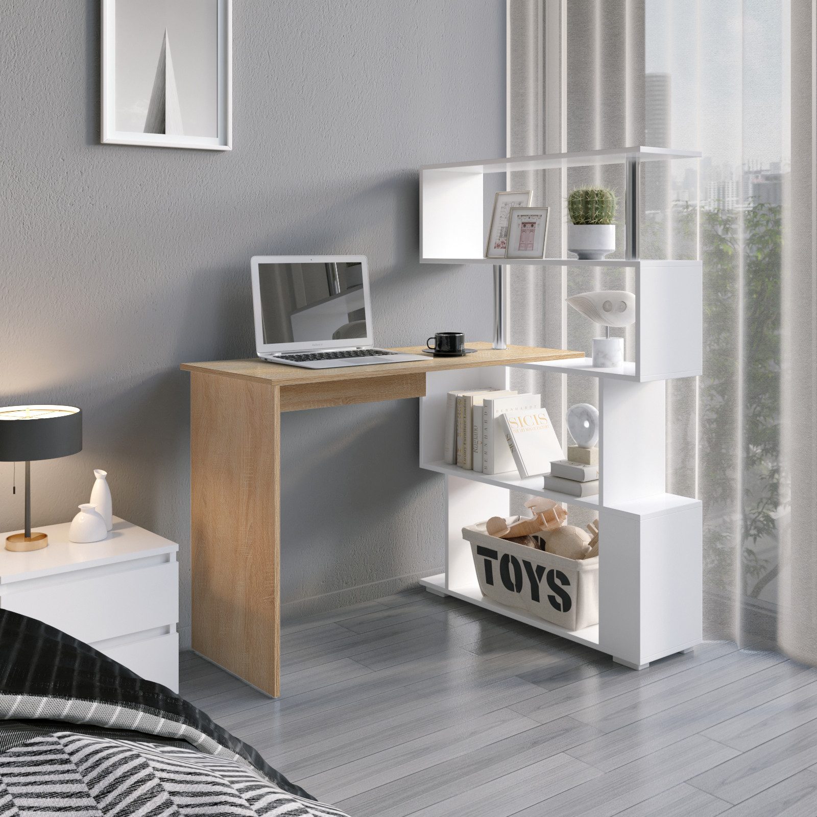 Mondeer Eckschreibtisch Schreibtisch, mit 360 Grad Drehbarem Bücherregal 15 günstig online kaufen