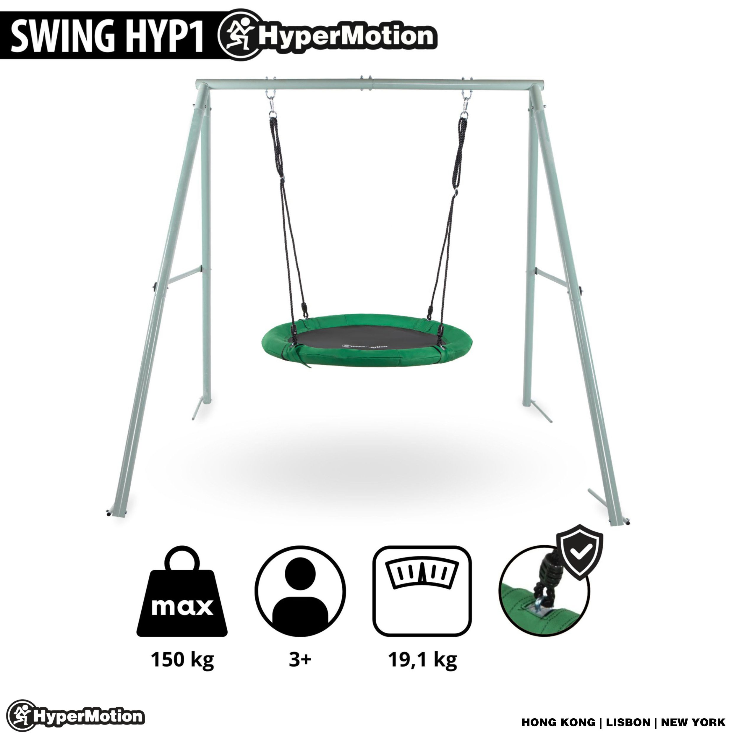 HyperMotion Einzelschaukel Gartenschaukel vom Typ Storchennest mit Rahmen und Seilen