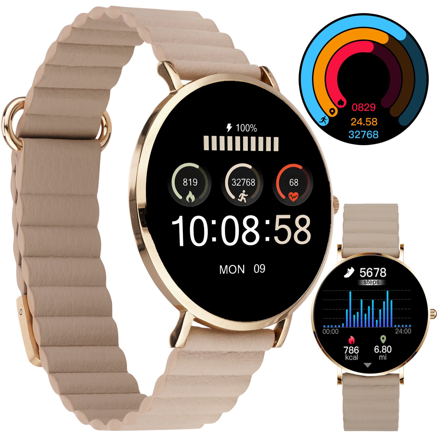 XCOAST SIONA 2 Damen Smartwatch (4,2 cm/1,32 Zoll, 2) Edel & Modern, IOS & Android, Ultraflach, 7 Tage Akku, Blutdruck, Wasserdicht, Puls, Blutdruck, AMOLED Display