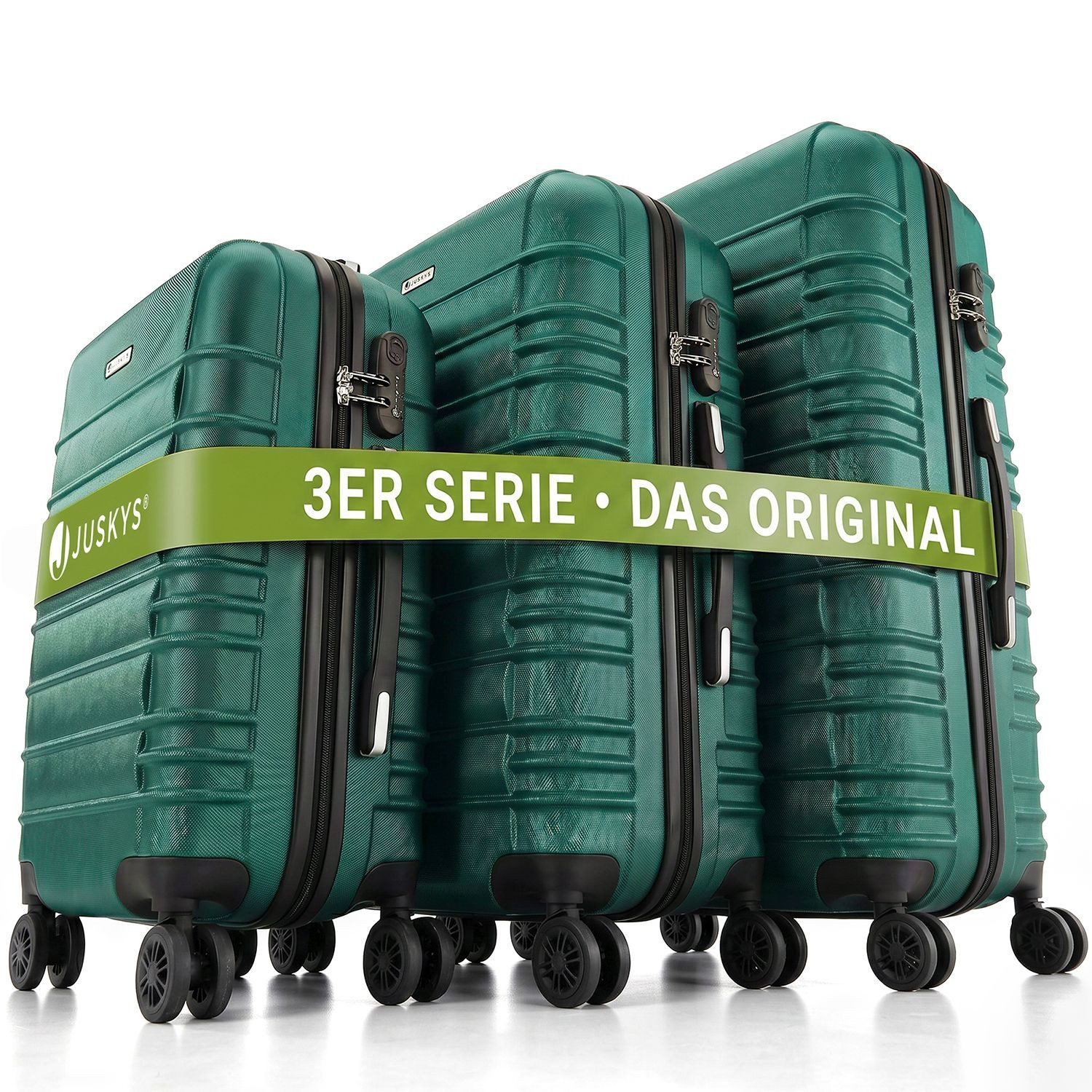 Juskys Trolleyset Rom, 4 Rollen, (3 tlg., 3-teilig), Aluminium, Rollen, Innenfutter, Ergonomische Griffe, 3er Set
