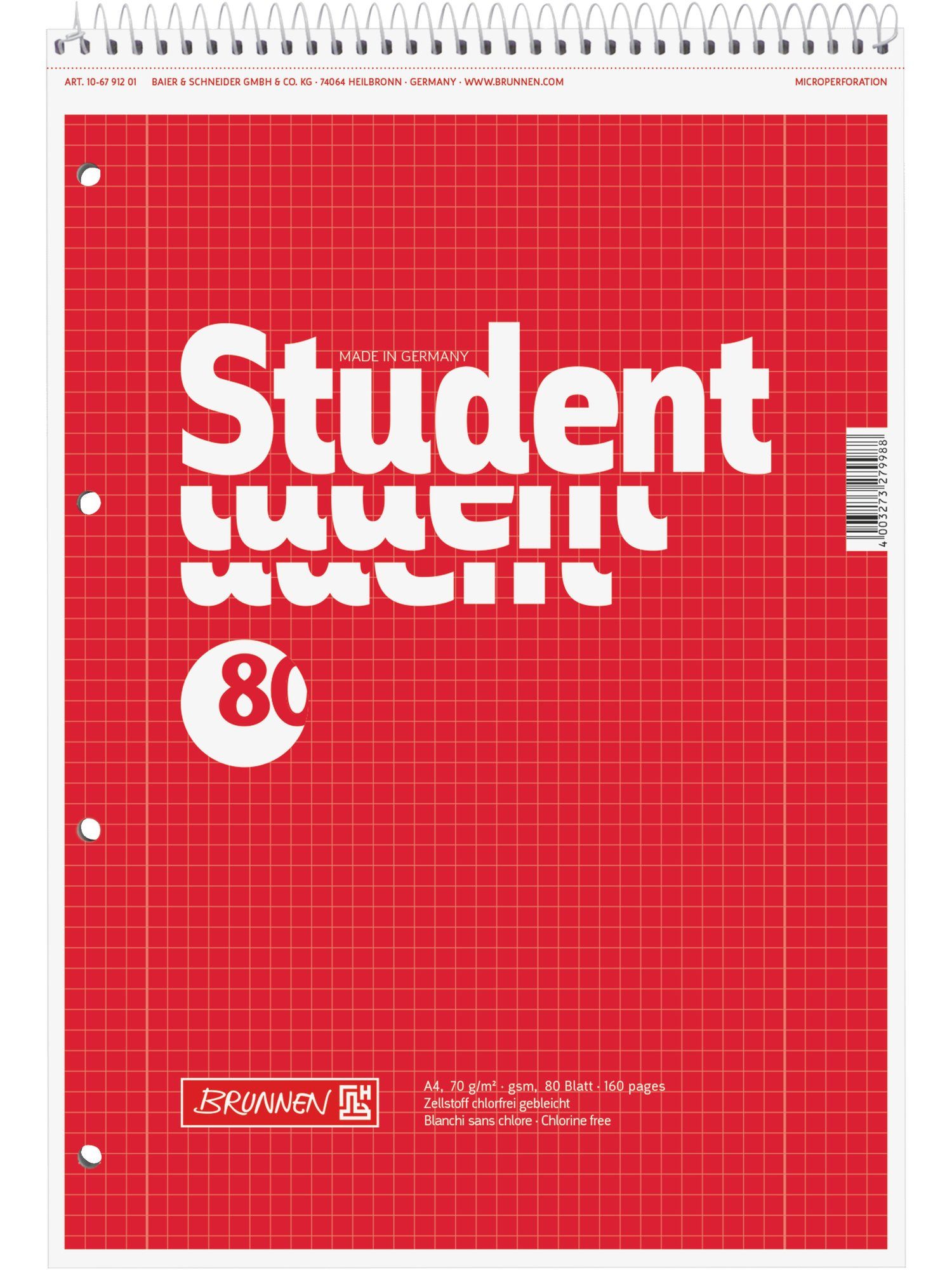 Baier & Schneider Collegeblock Collegeblock Student A4 80 Blatt kariert mit Randlinie