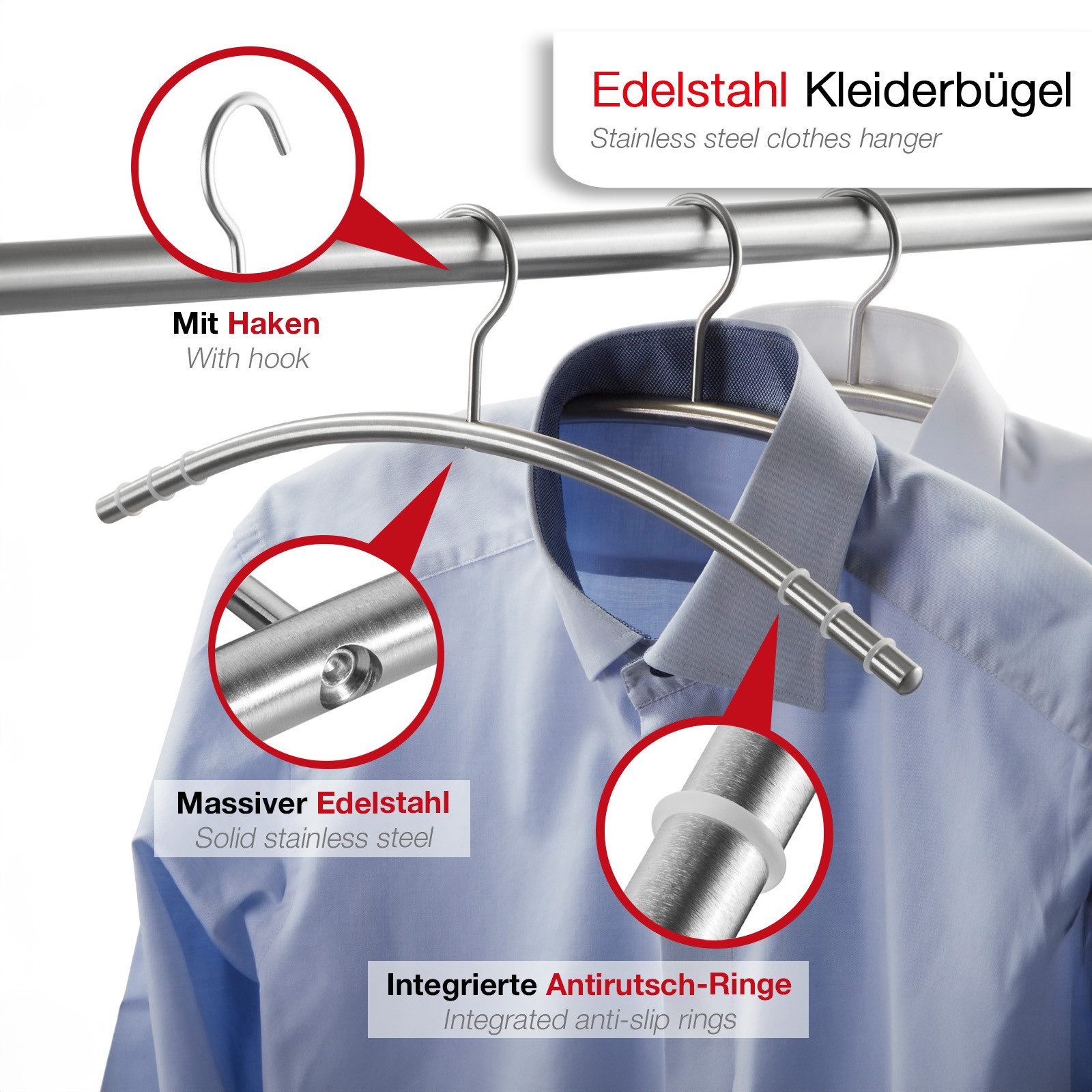 SO-TECH® Kleiderbügel Garderobenbügel Edelstahl SS201 gebürstet günstig online kaufen