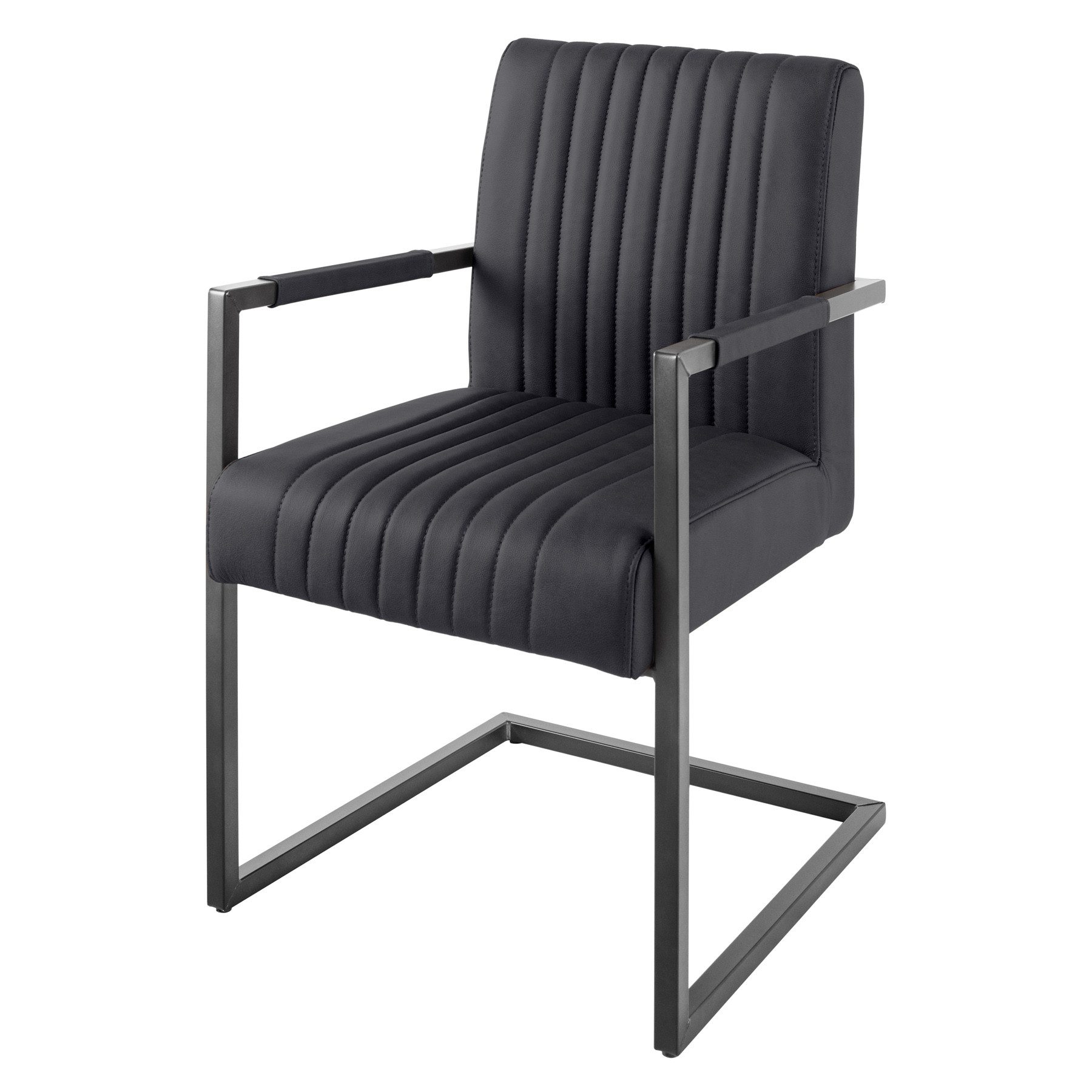 riess-ambiente Freischwinger BIG ASTON schwarz (Einzelartikel, 1 St), Esszimmer · Echtleder · Metall · mit Armlehne · Federkern · Industrial