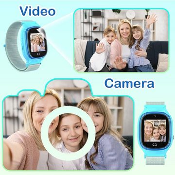 PTHTECHUS Fur für Jungen Mädchen Schrittzähler Kind Armbanduhr Touchscreen Smartwatch (1.57 Zoll, Android iOS), mit Anrufe, 7 Spiele, Schulmodus, SOS-Funktion, Musik, Kamera, Wecker