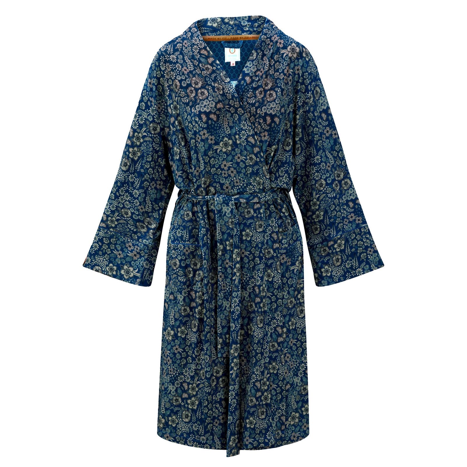 PiP Studio Kimono Naomi Kimono Daisy Dreams, knielang, Viskose, mit breitem Gürtel zum binden, Bindegürtel, mit Bindegürtel
