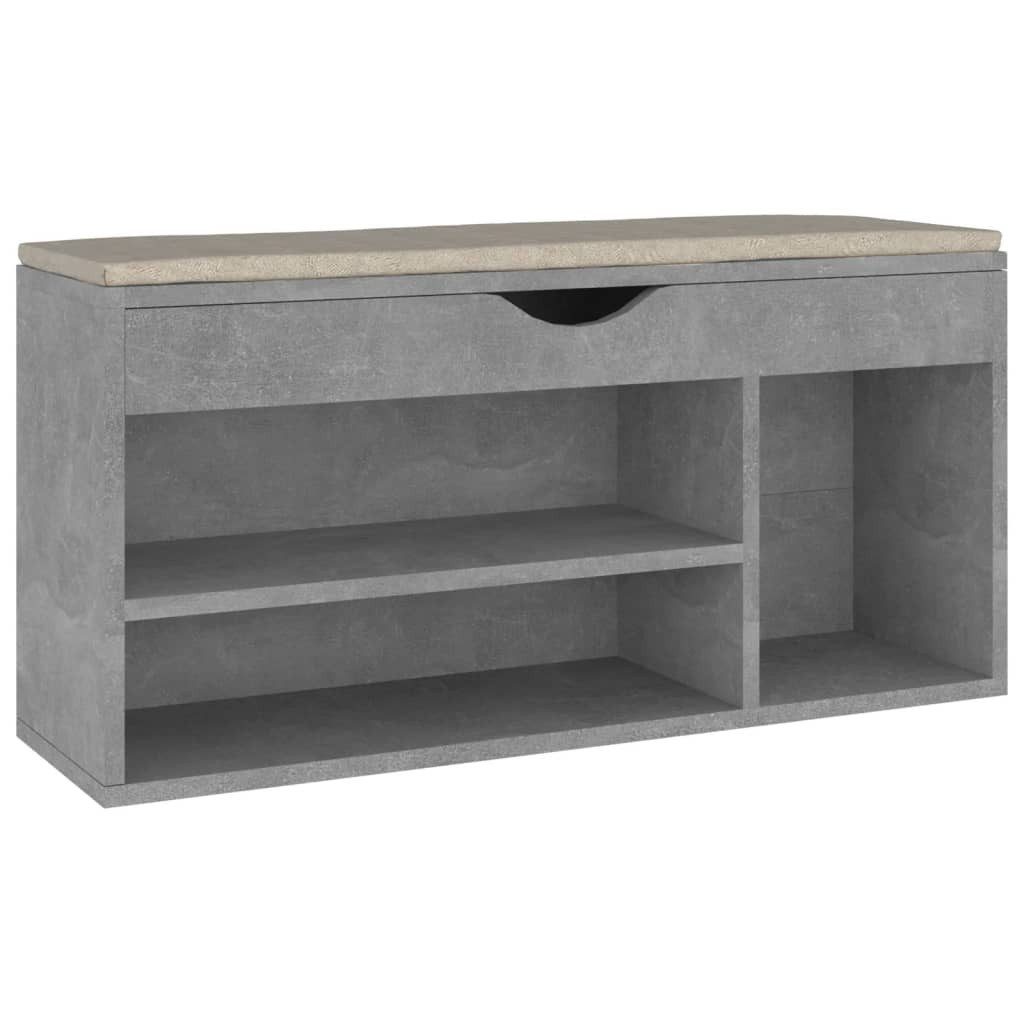 vidaXL Schuhregal Schuhbank mit Kissen Betongrau 104x30x49 cm Holzwerkstoff, 1-tlg.