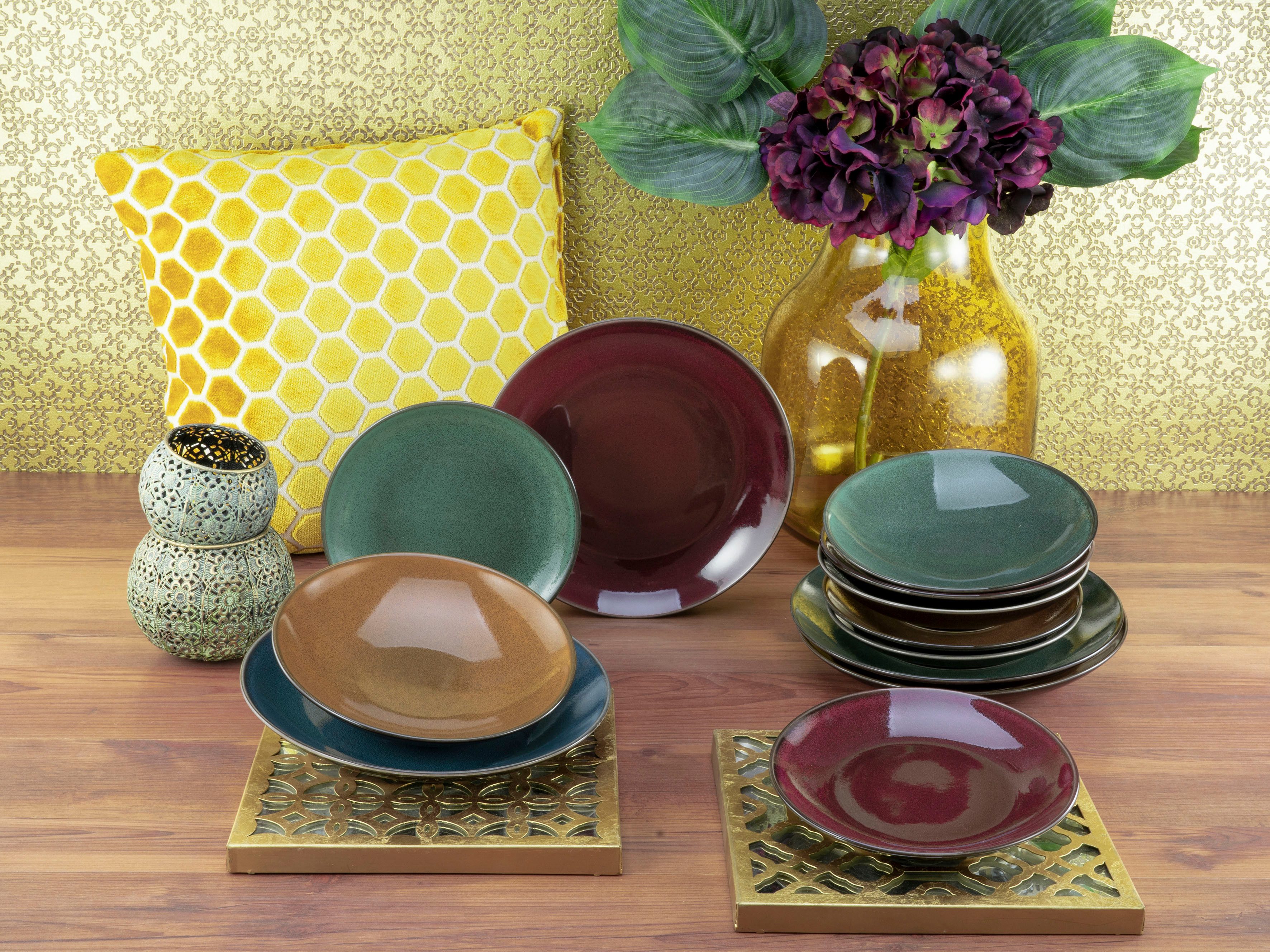 creaTable Tafelservice Geschirr-Set Marrakesch (12-tlg), 4 Personen, Steinzeug, Teller Set, Service, mit Vintage Aussenrand, 12 Teile, für 4 Personen – Bild 5 von 5