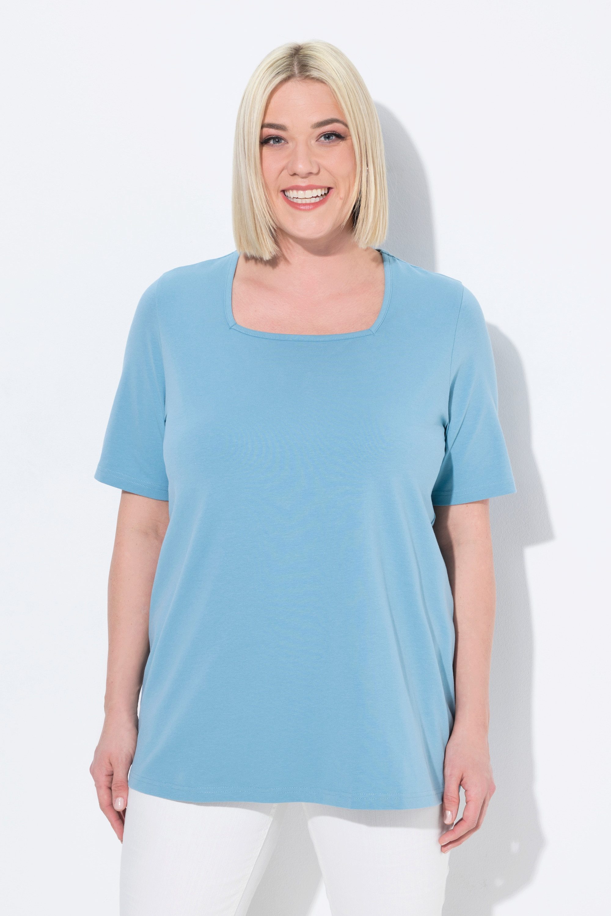 Ulla Popken T-Shirt T-Shirt A-Linie Carré-Ausschnitt günstig online kaufen