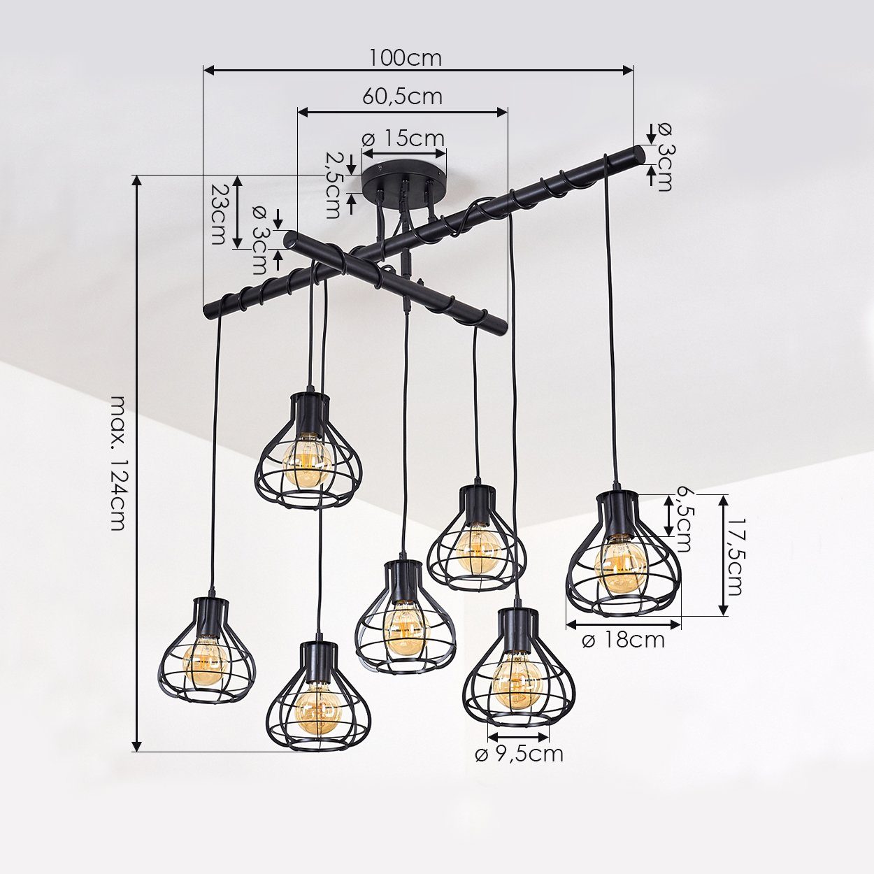 Zimmerlampe Metall Leuchtmittel, Metall ohne hofstein Leuchtenköpfe »Pila« Retro verstellbare Deckenleuchte aus E27 schwarz, in in einstellbar, (verstellbar) schwarz,