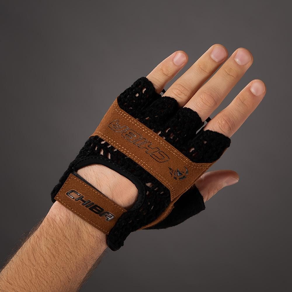 Chiba Fahrradhandschuhe CHIBA Retro - Fahrradhandschuhe kurz, gehäkelte Oberhand, schwarz/brau