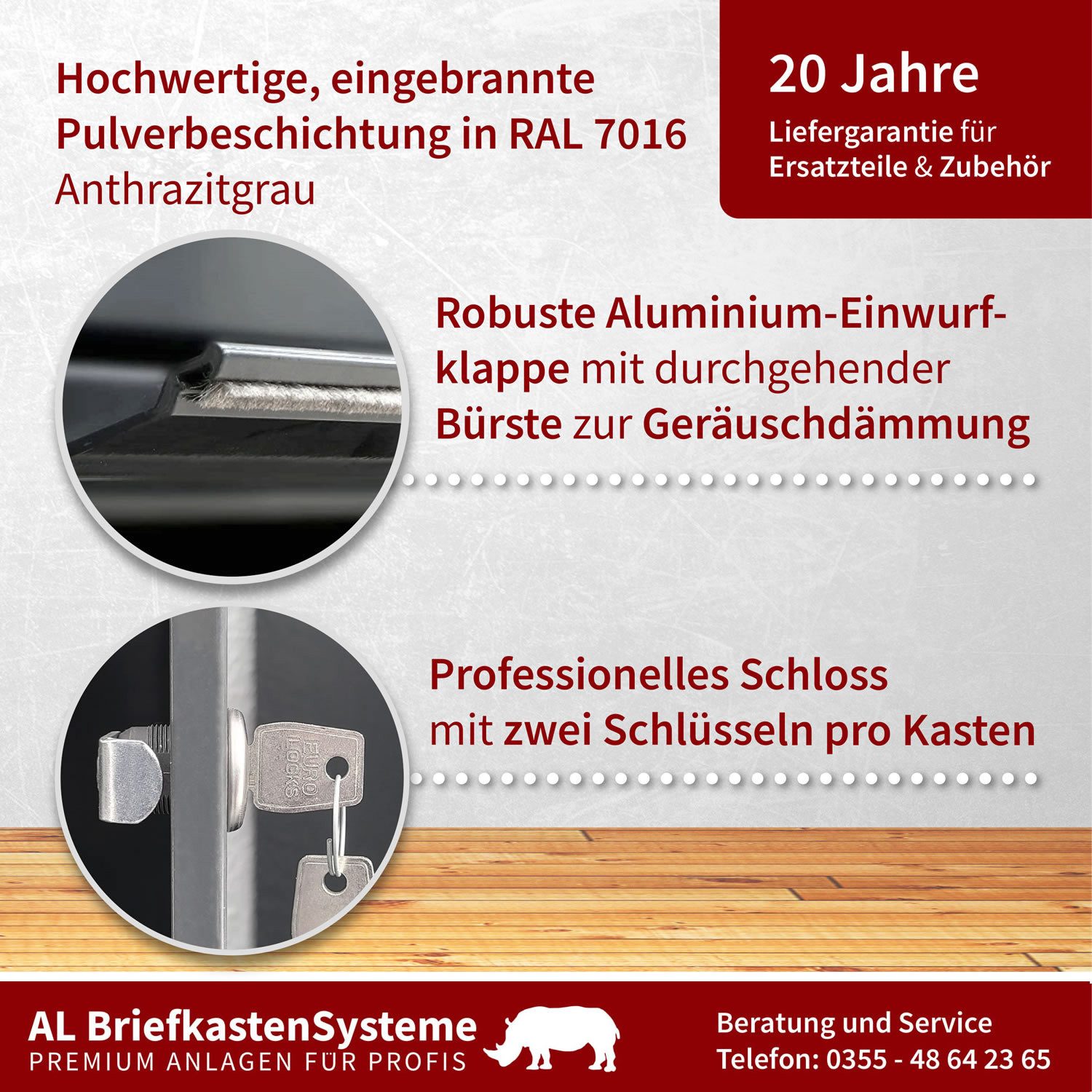 AL Briefkastensysteme Wandbriefkasten 2 Fach Premium Briefkasten A4 in RAL 7016 Anthrazit Grau wetterfest