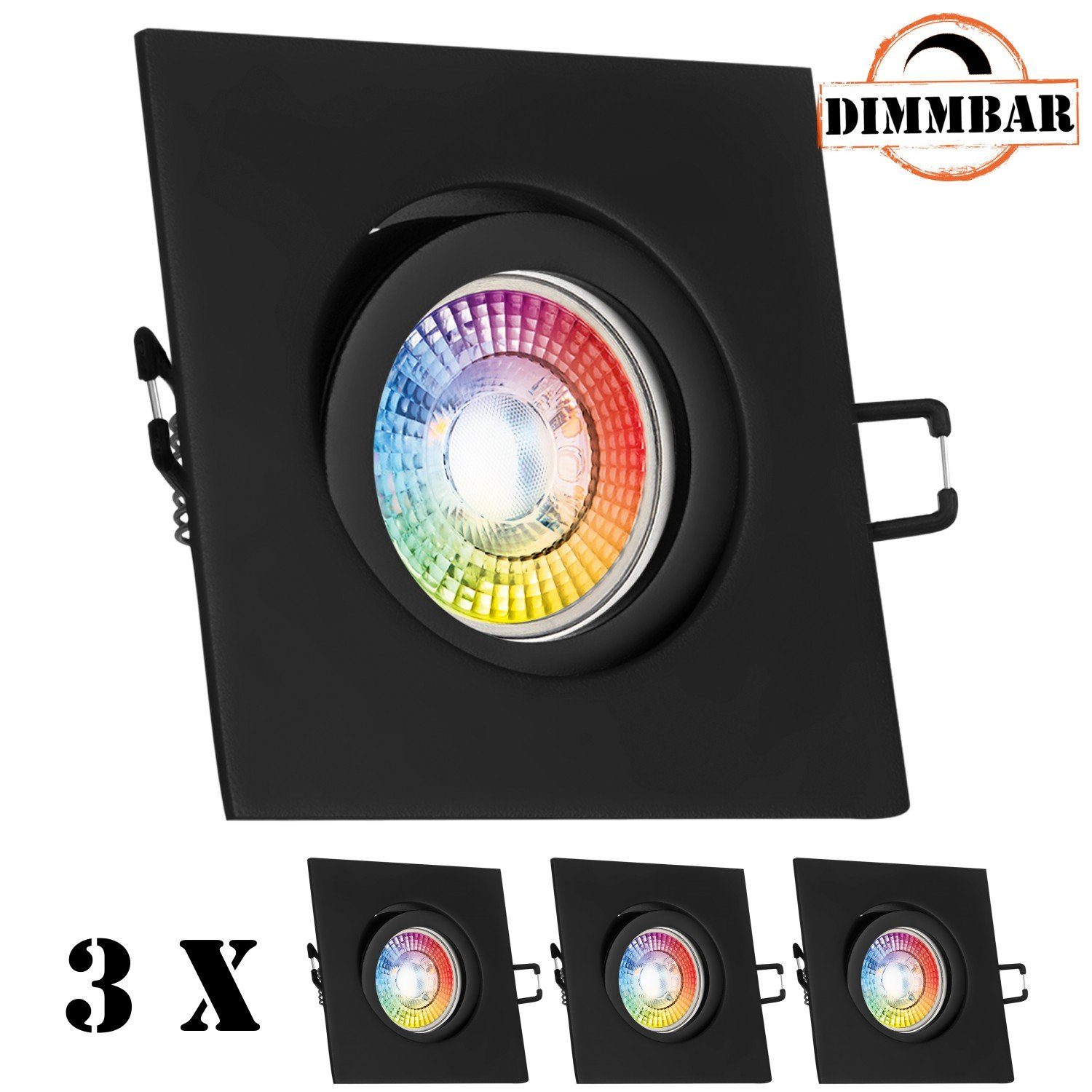 RGB in schwarz Set Einbaustrahler flach LED LED matt Einbaustrahler 3er LED LEDANDO 3W mit extra