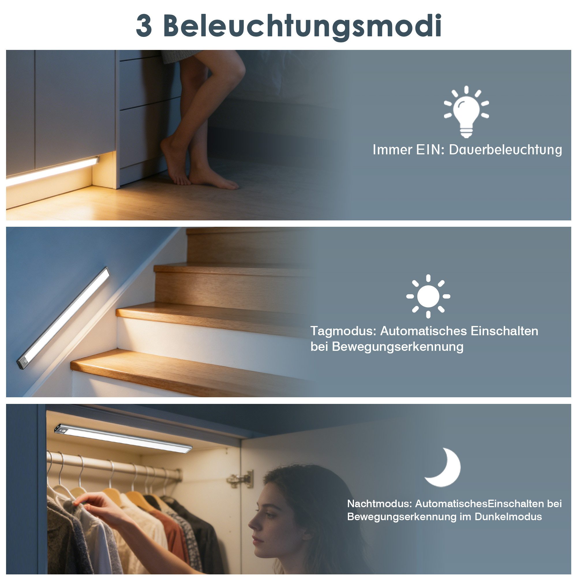 Lujasi LED Unterbauleuchte 30/40/60cm Unterbauleuchte Küche LED, – 2er Set Schrankbeleuchtung, Integrierter Akku, LED fest integriert, nicht austauschbar, 5V/1A, 120°/3m, Kabellos, KaltweiB, NeutralweiB, WarmweiB, mit Bewegungsmelder Fernbedienung, USB-C, Magnetische Lichtleiste