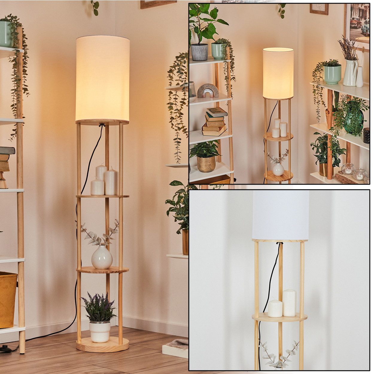 hofstein Stehlampe Stehlampe aus Holz/Stoff in Naturfarben/Weiß, ohne Leuch günstig online kaufen