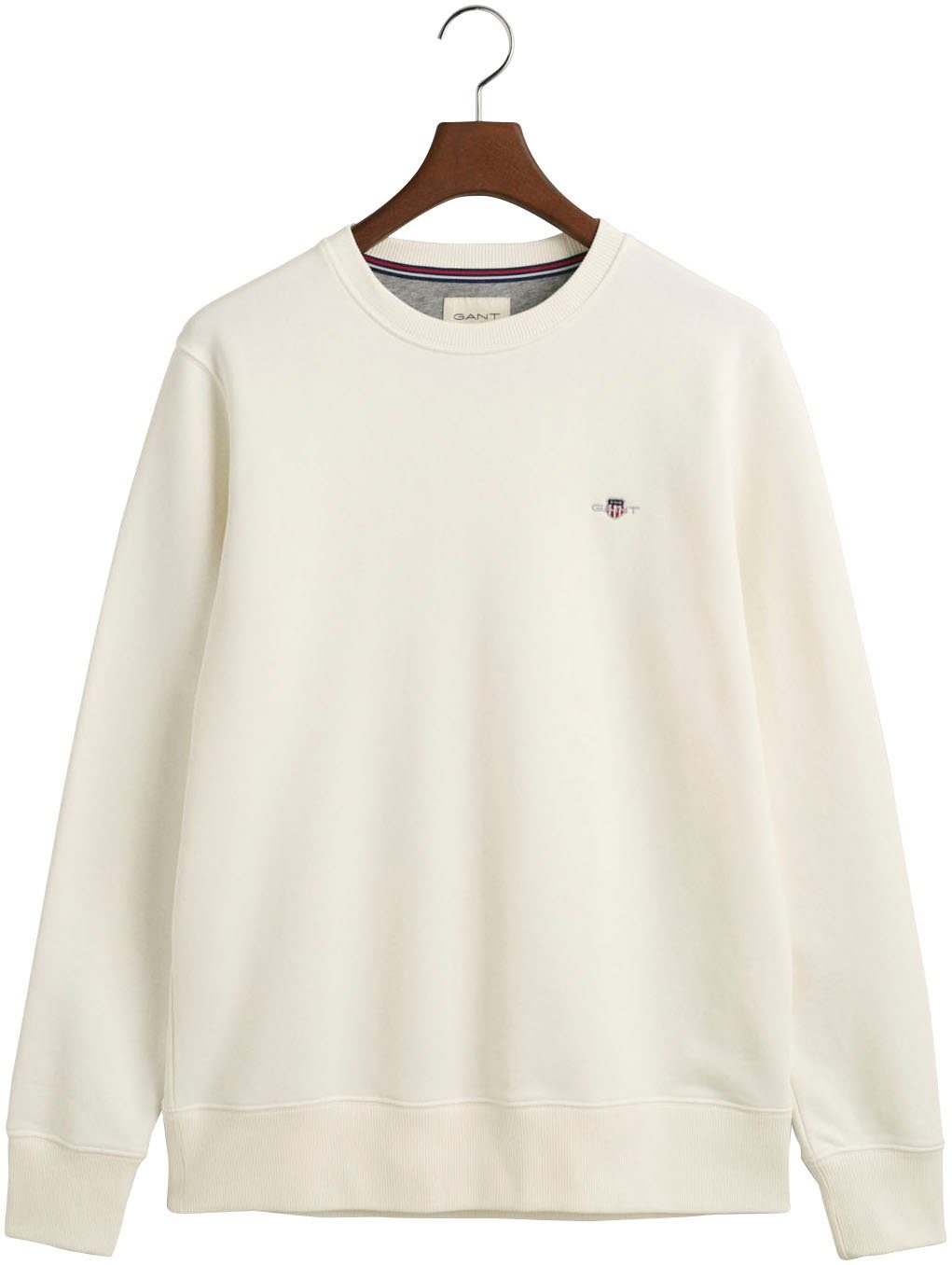 Gant eggshell Sweatshirt Brust auf REG C-NECK SHIELD Logostickerei mit SWEAT der